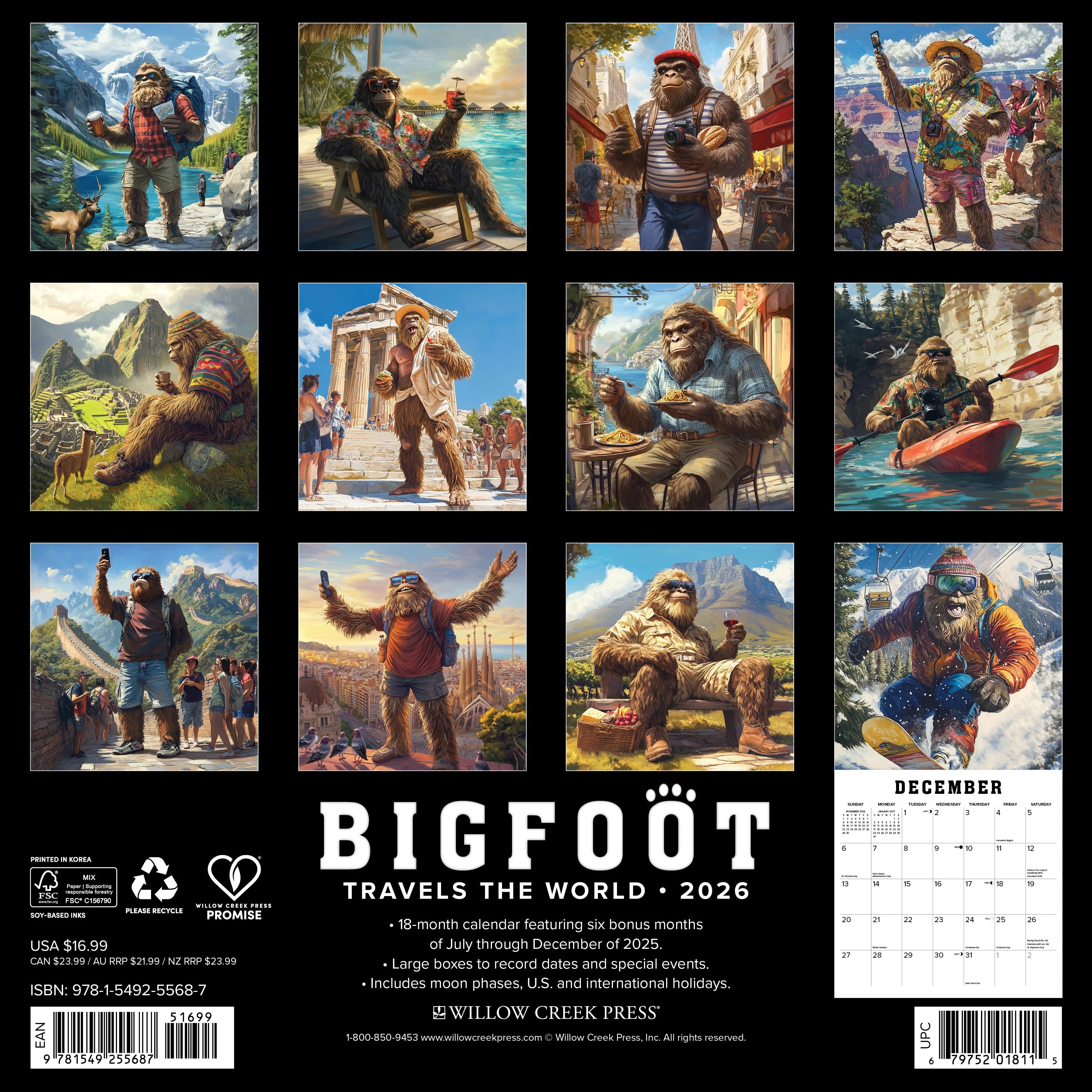 2026 Bigfoot Travels The World Wall Calendar 9781549255687_b46569f4-f571-47db-b826-75af12b5404b