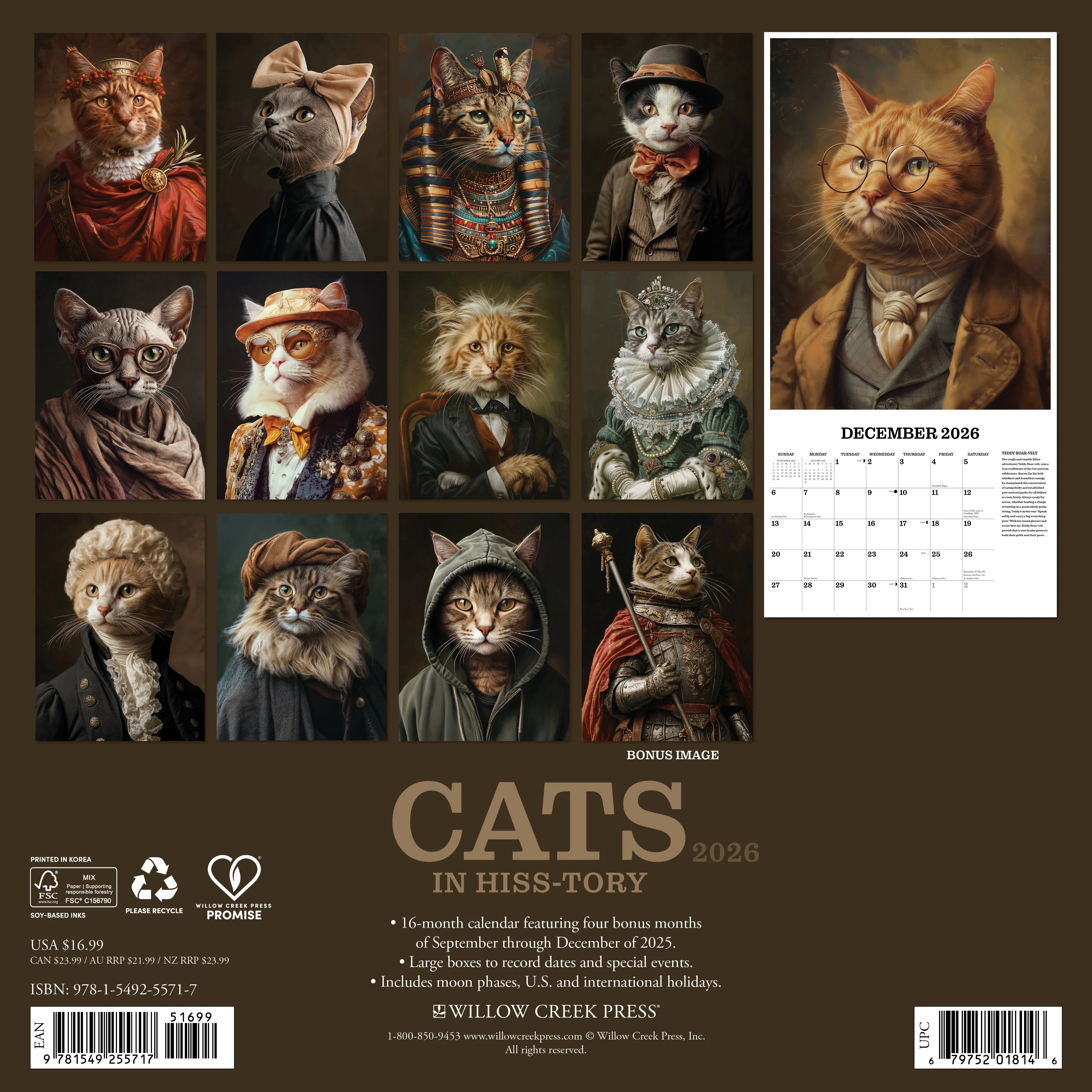 2026 Cats In Hiss-Tory Wall Calendar 9781549255717_f2a27df1-beb0-43b8-9faa-f07bdc07e924