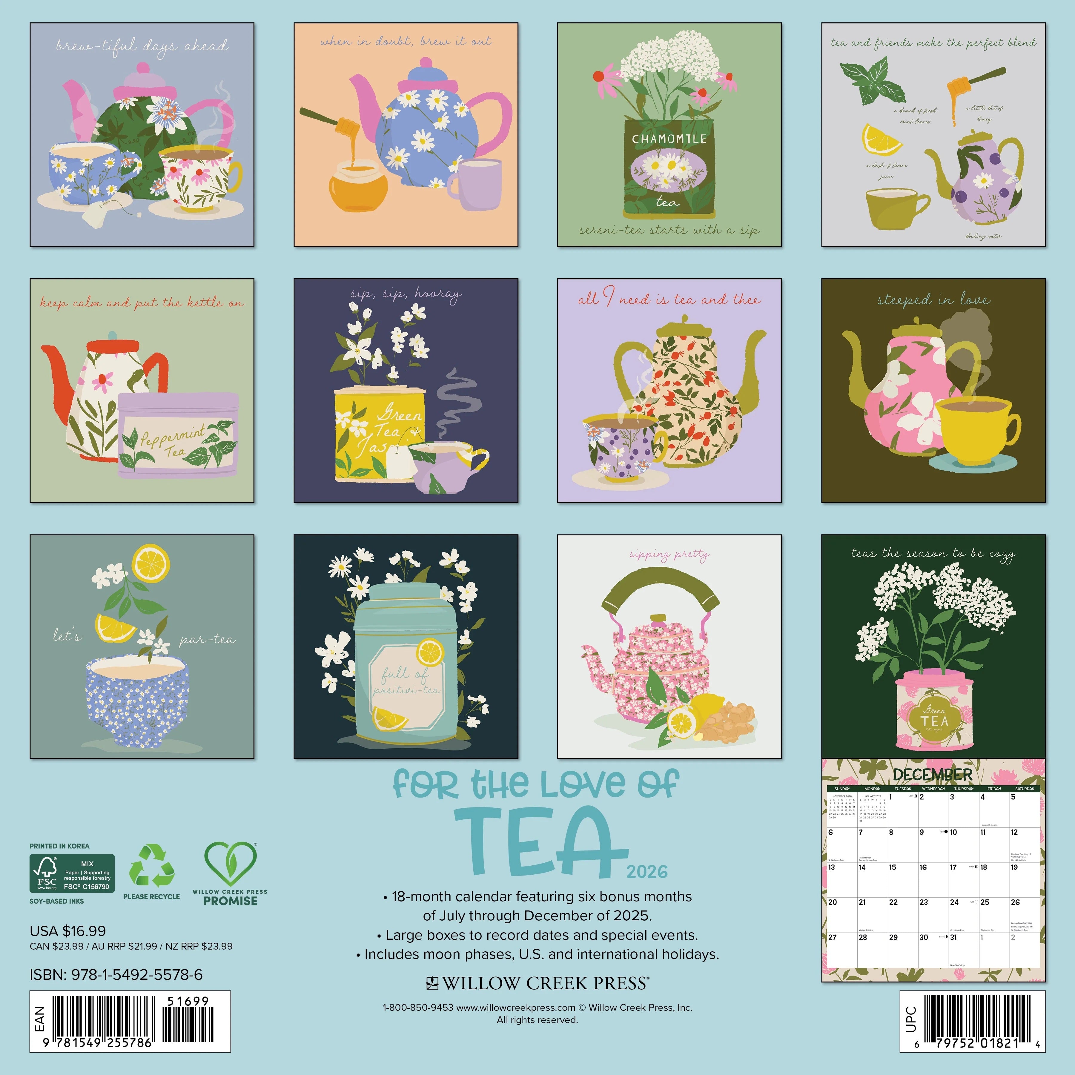 2026 For The Love Of Tea Wall Calendar 9781549255786_1ac48c0e-28cc-4d38-98a0-56b540c733e0