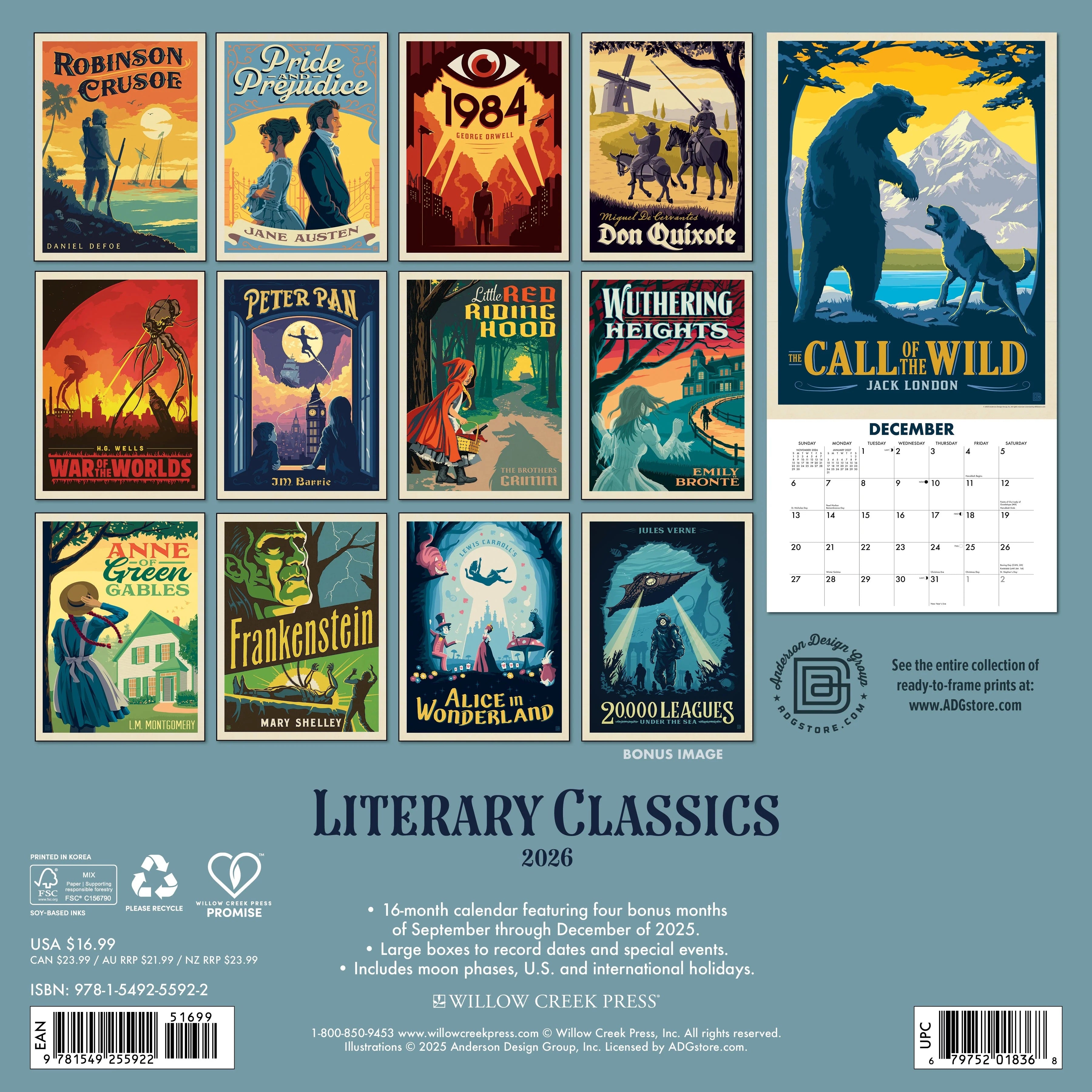 2026 Literary Classics Wall Calendar 9781549255922_5939882c-4eaa-4068-9542-1731b65d2099