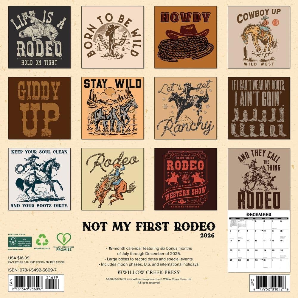 2026 Not My First Rodeo Wall Calendar 9781549256097_378fb4be-cab4-4e67-8522-202d55017f87
