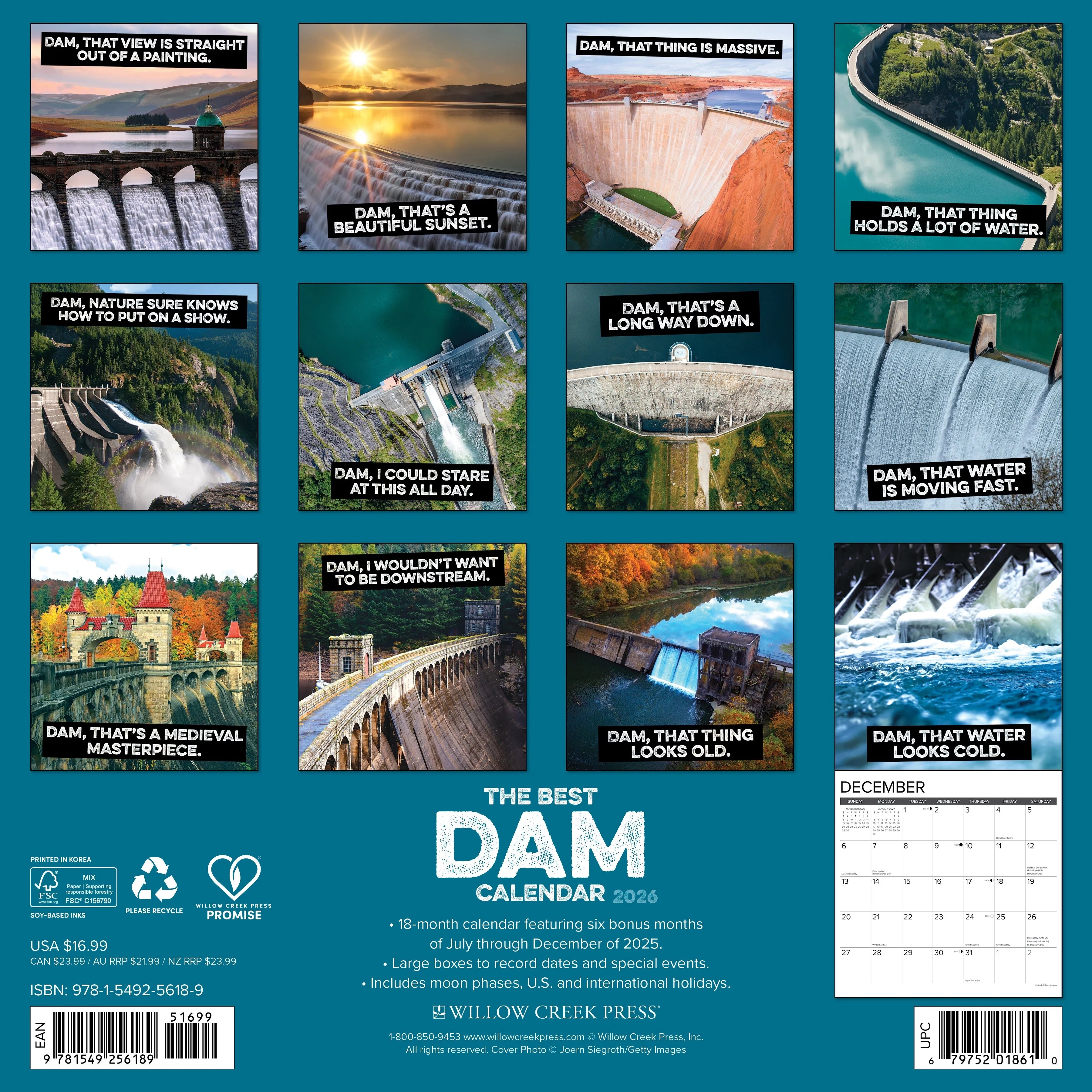 2026 The Best Dam Calendar Wall Calendar 9781549256189