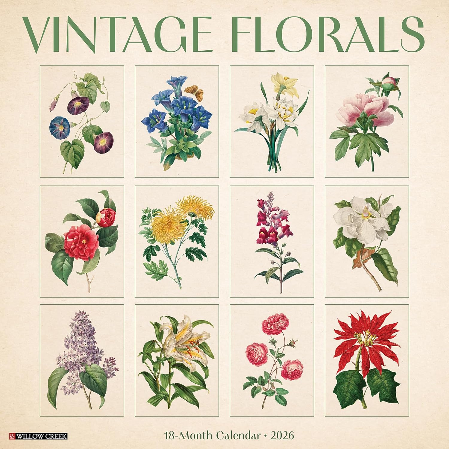 2026 Vintage Florals Wall Calendar 9781549256240