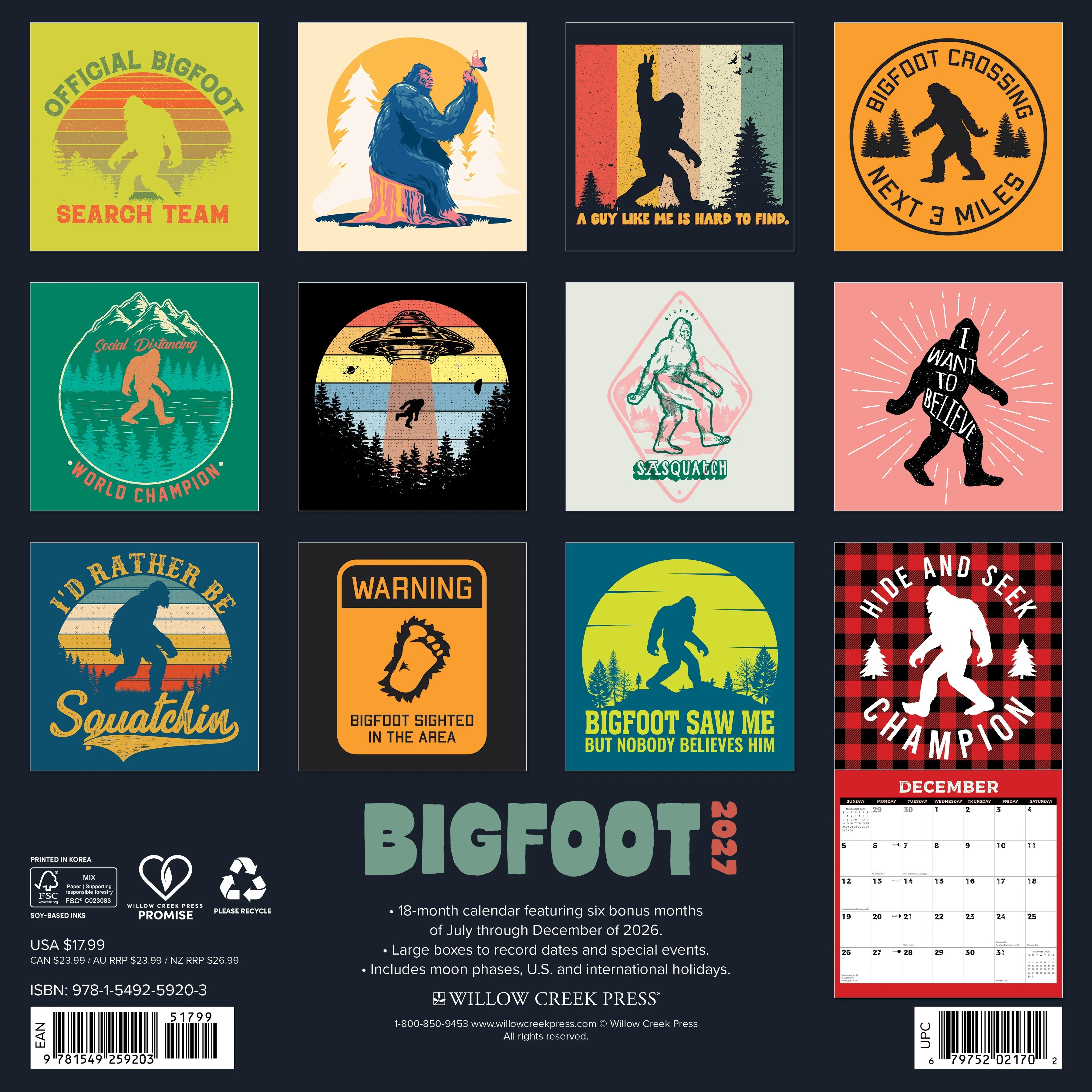 2027 Bigfoot Wall Calendar 12X12 20 9781549259203_afbc9596-b9d2-443f-bd5d-cbfe90f65820
