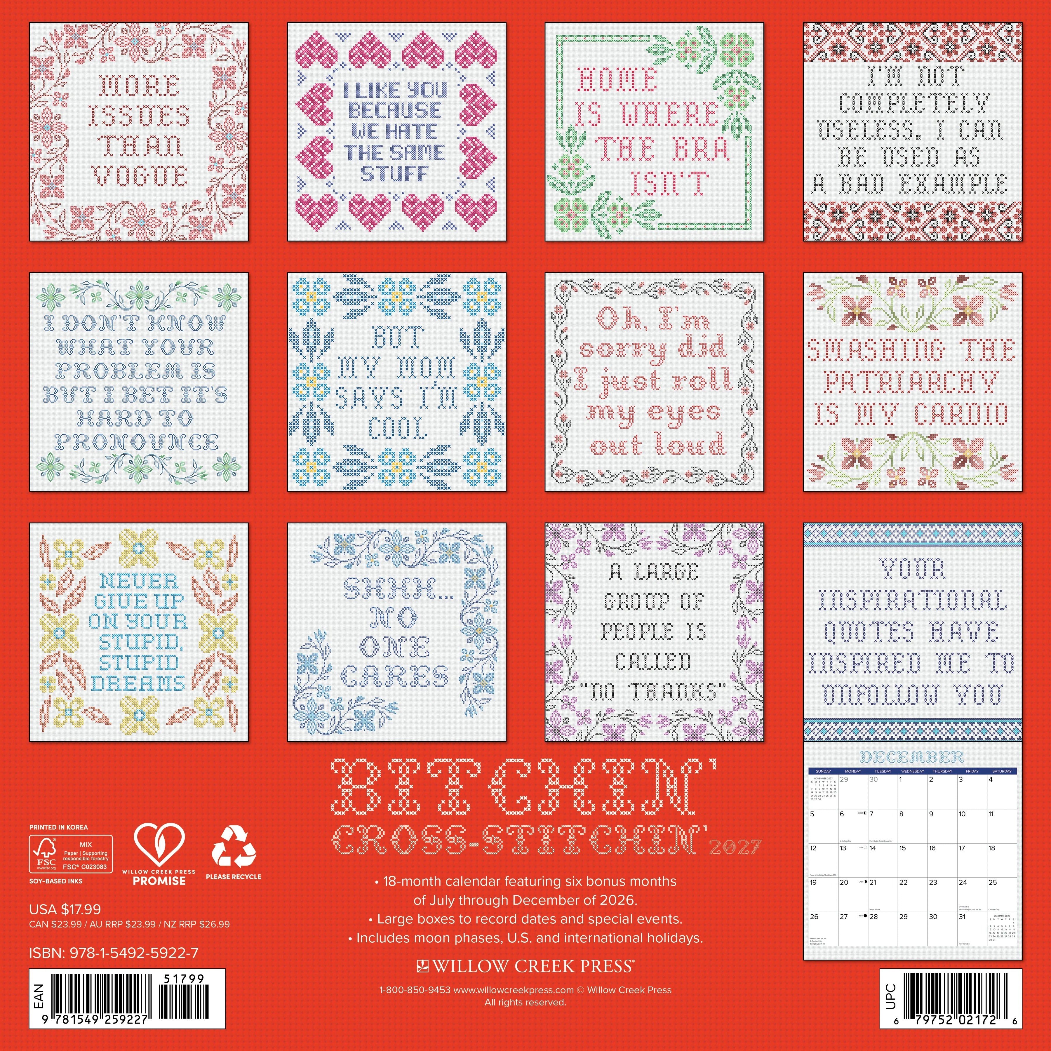 2027 Bitchin' Cross-stitchin' Wall Calendar 12X12 20 9781549259227_ef94fdd6-088e-44e8-8663-c9c9ec0d209a