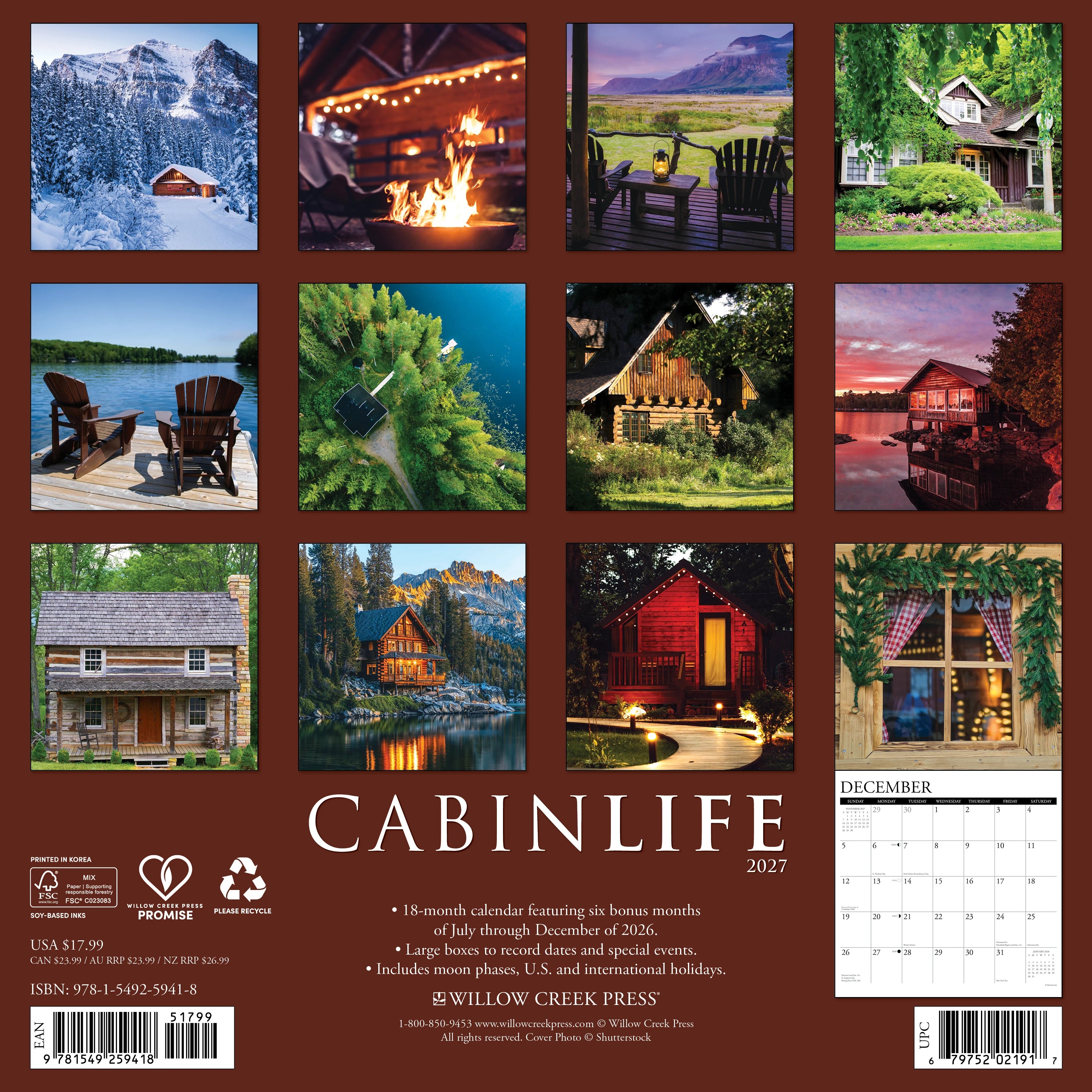 2027 Cabinlife Wall Calendar 12X12 20 9781549259418_45107b51-a50c-4613-923b-636787a4045c