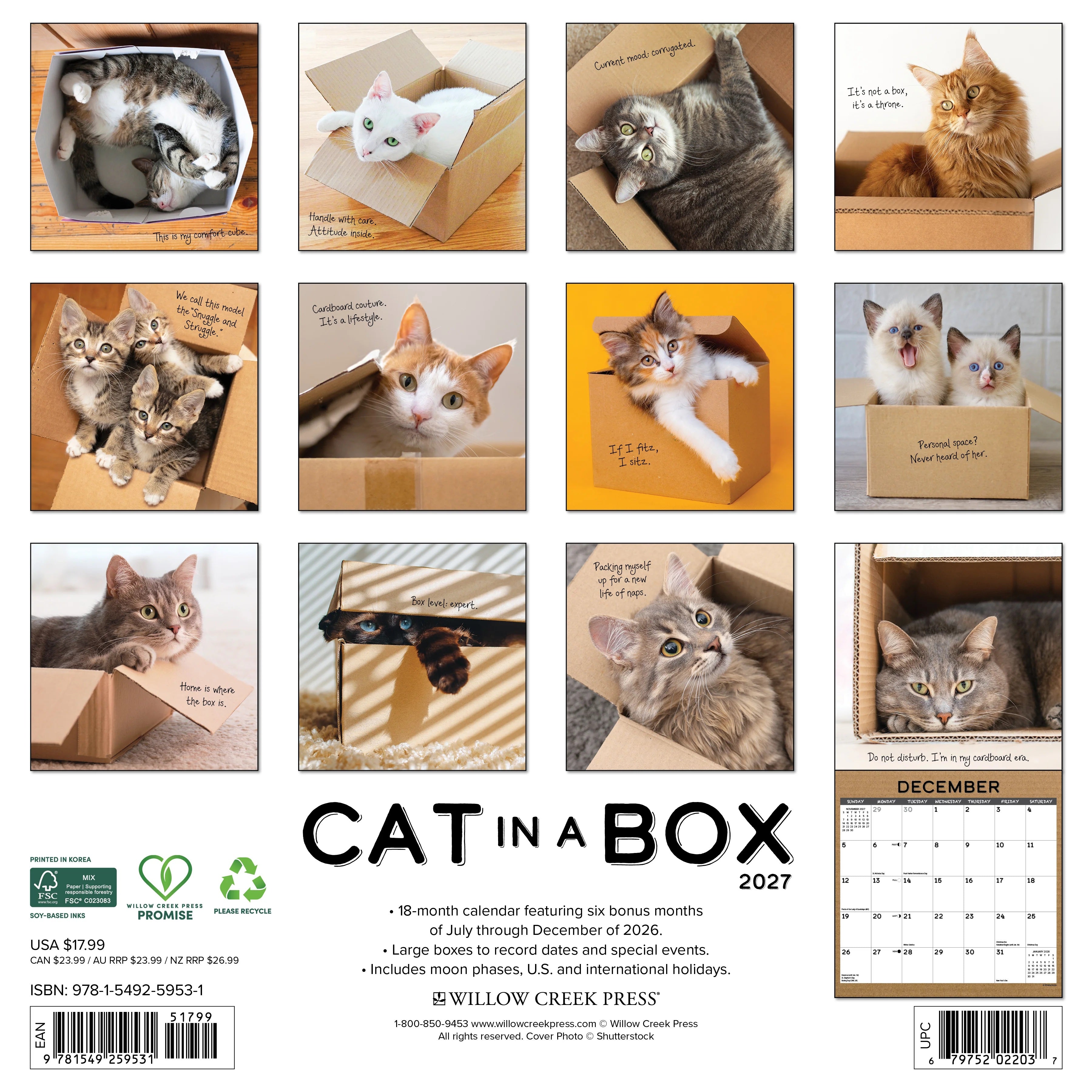 2027 Cat in a Box Wall Calendar 12X12 20 9781549259531_0d9213a4-92b0-46b3-9772-a58b11a637ea