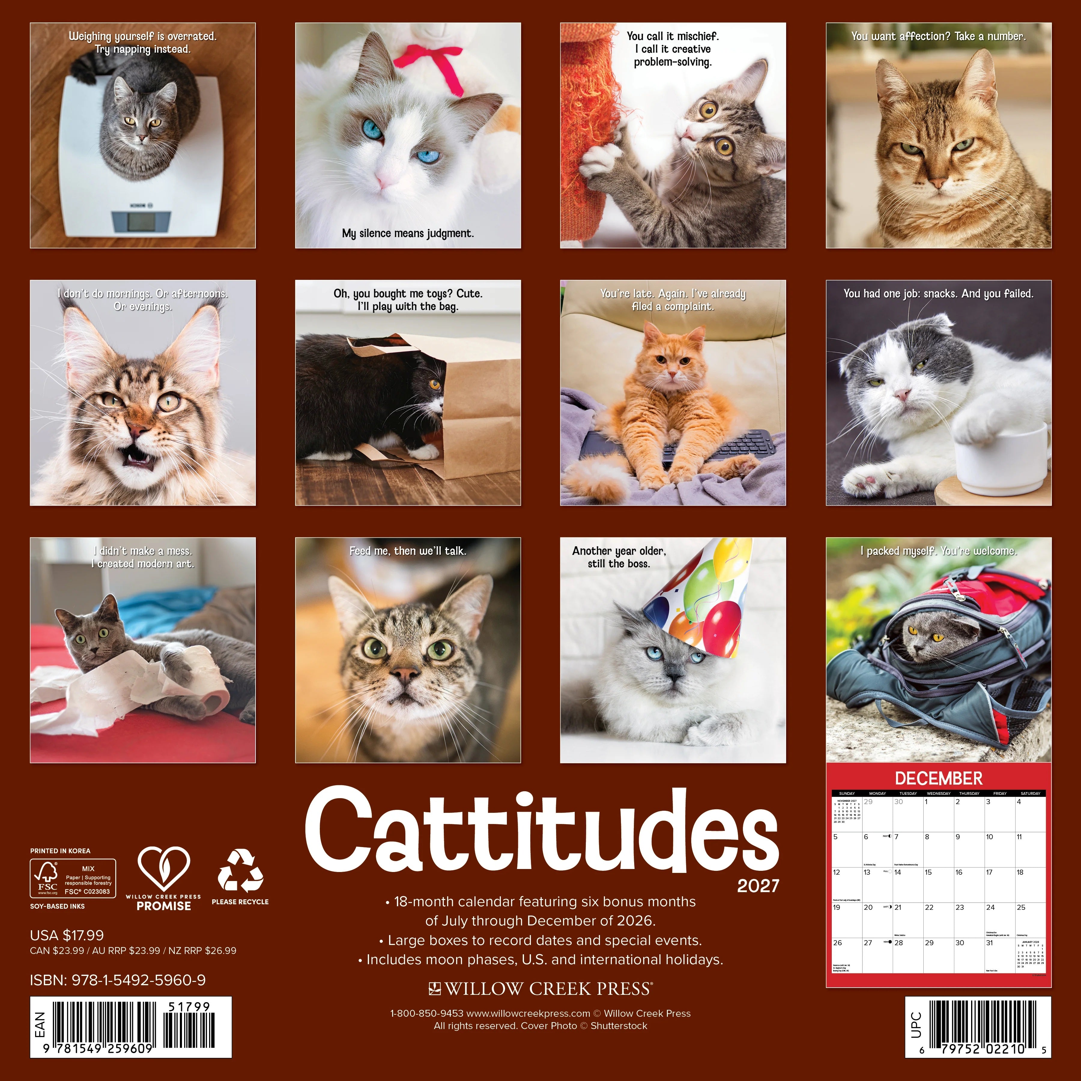 2027 Catspirations Wall Calendar 12X12 20 9781549259609_a04939bf-234c-4375-9c89-a0bad81171fd