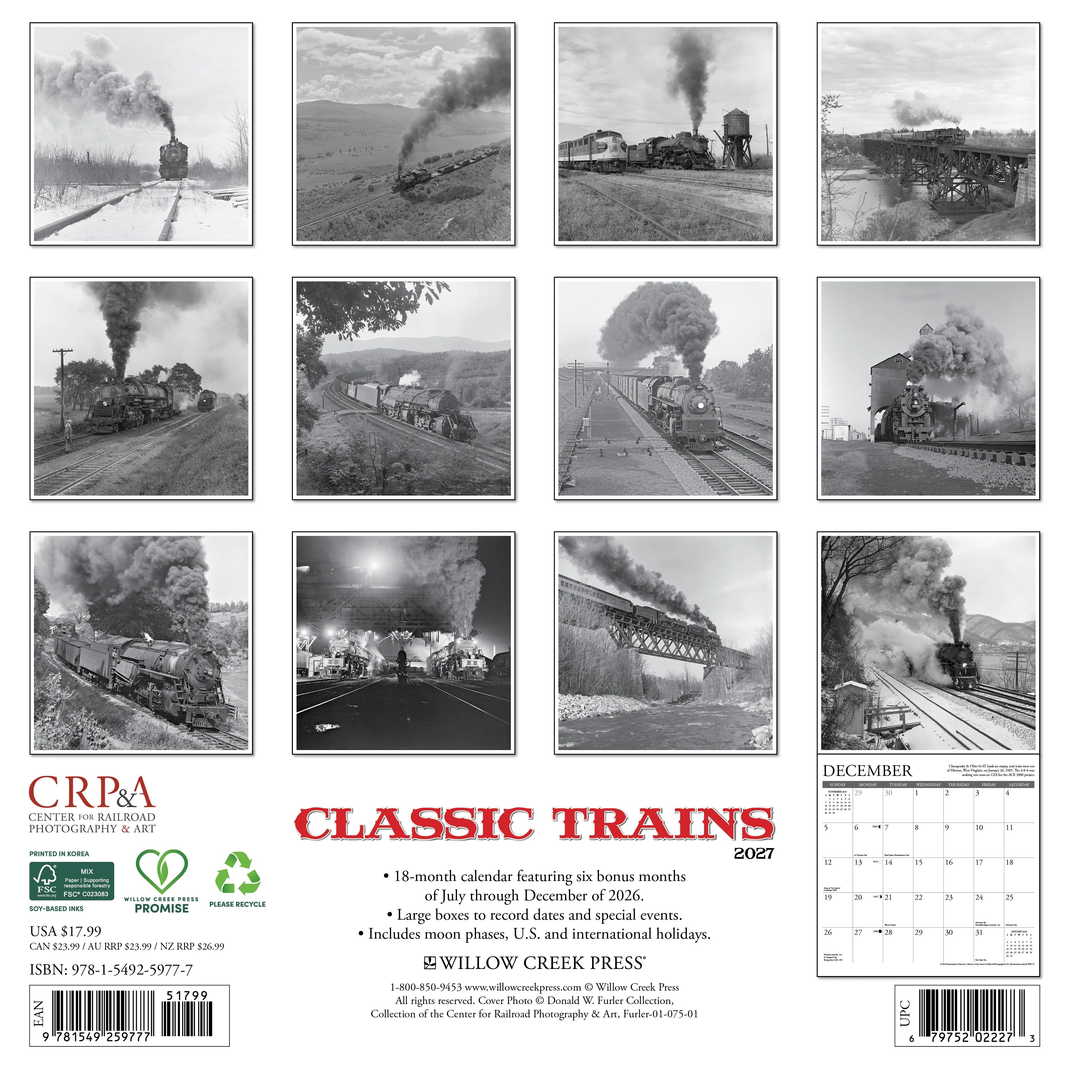 2027 Classic Trains Wall Calendar 12X12 20 9781549259777_2a065e3f-078a-4047-8b7e-0b0d978a8d8f