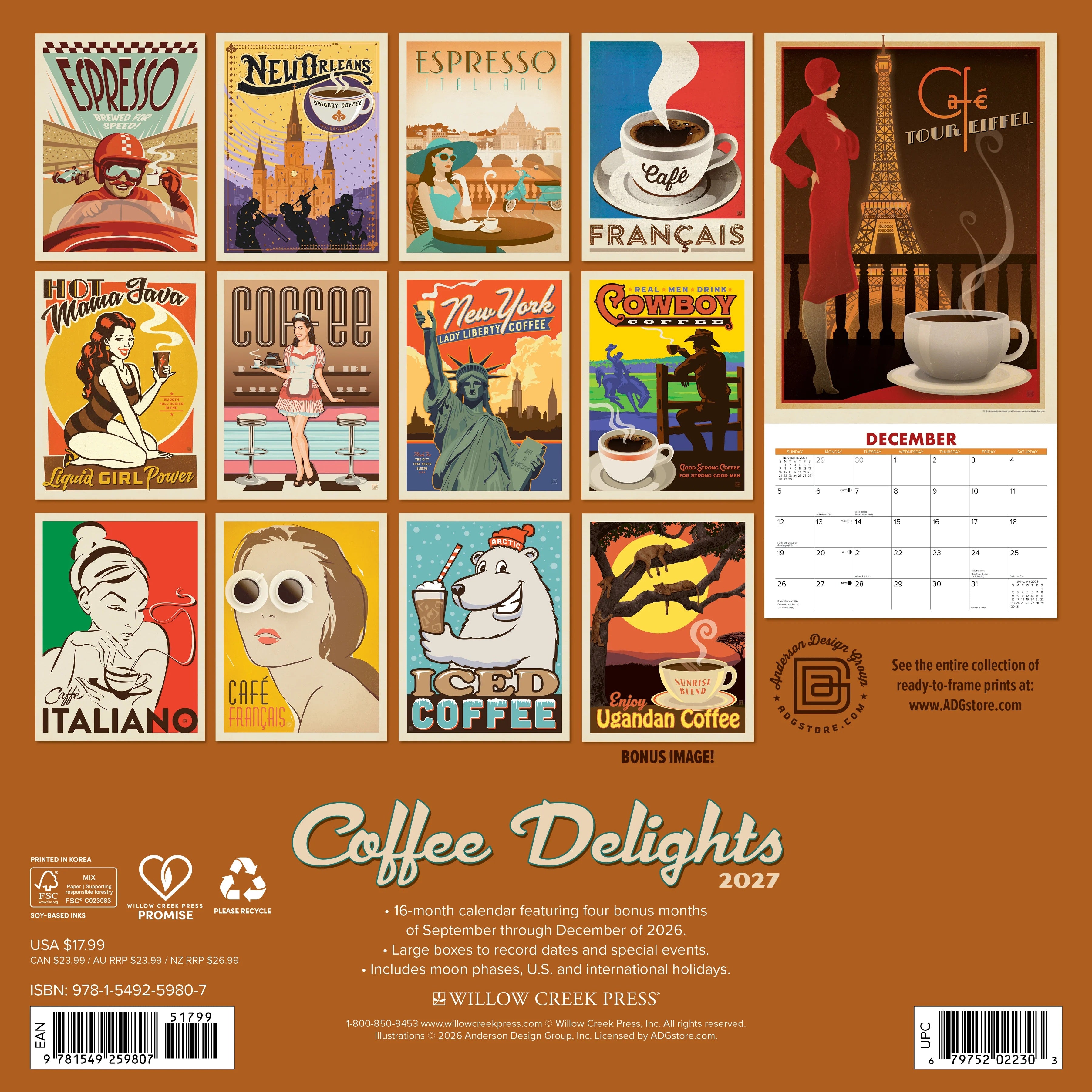 2027 Coffee Delights (ADG) Wall Calendar 12X12 20 9781549259807_c7bddd93-83e6-485a-9312-a333089c5e41