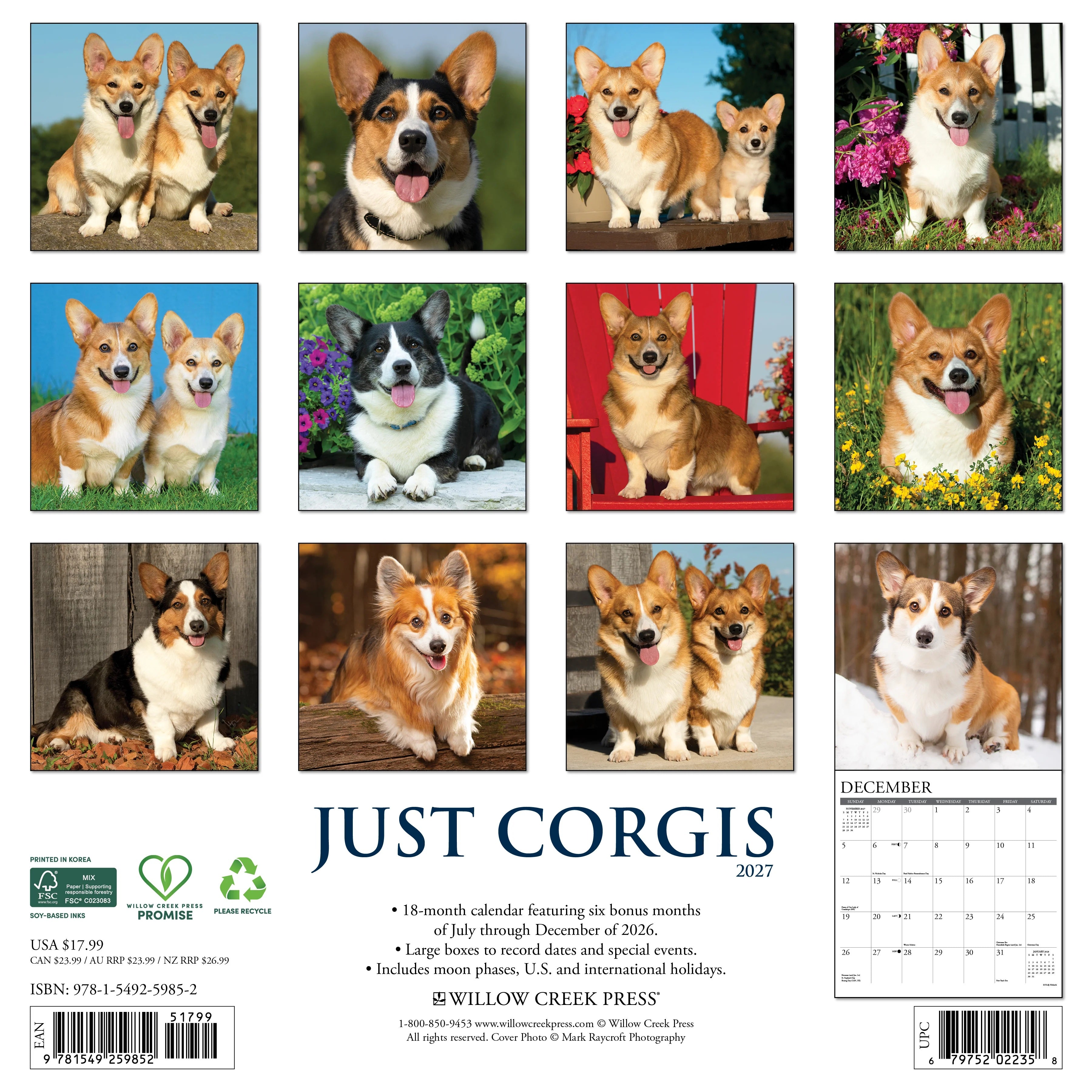 2027 Just Corgis Wall Calendar 12X12 20 9781549259852_e5dd6661-99cd-45b9-9895-4abd5c68ead6