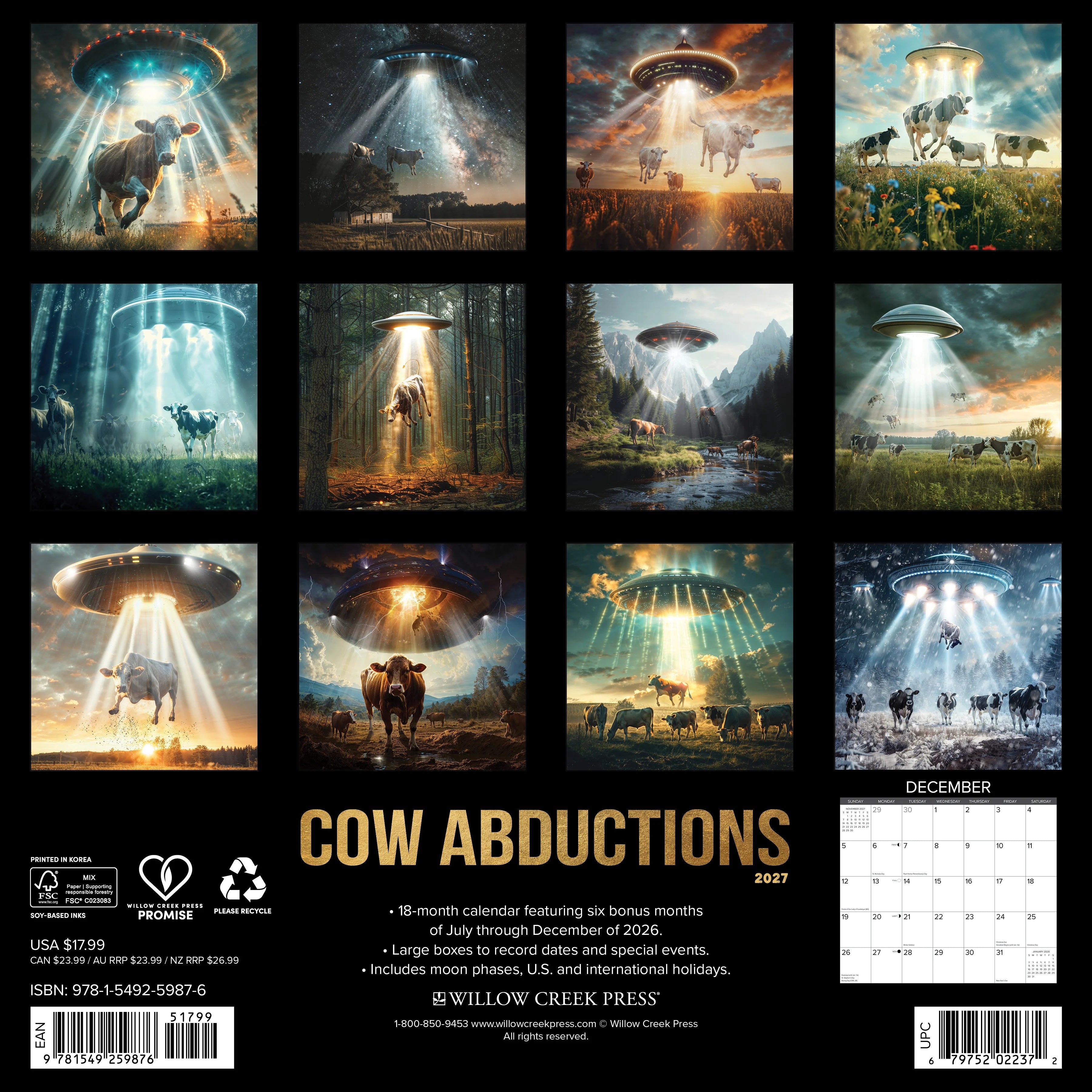 2027 Cow Abductions Wall Calendar 12X12 20 9781549259876_6ecc0c82-ed72-43b9-9943-ce6b907fa6ae