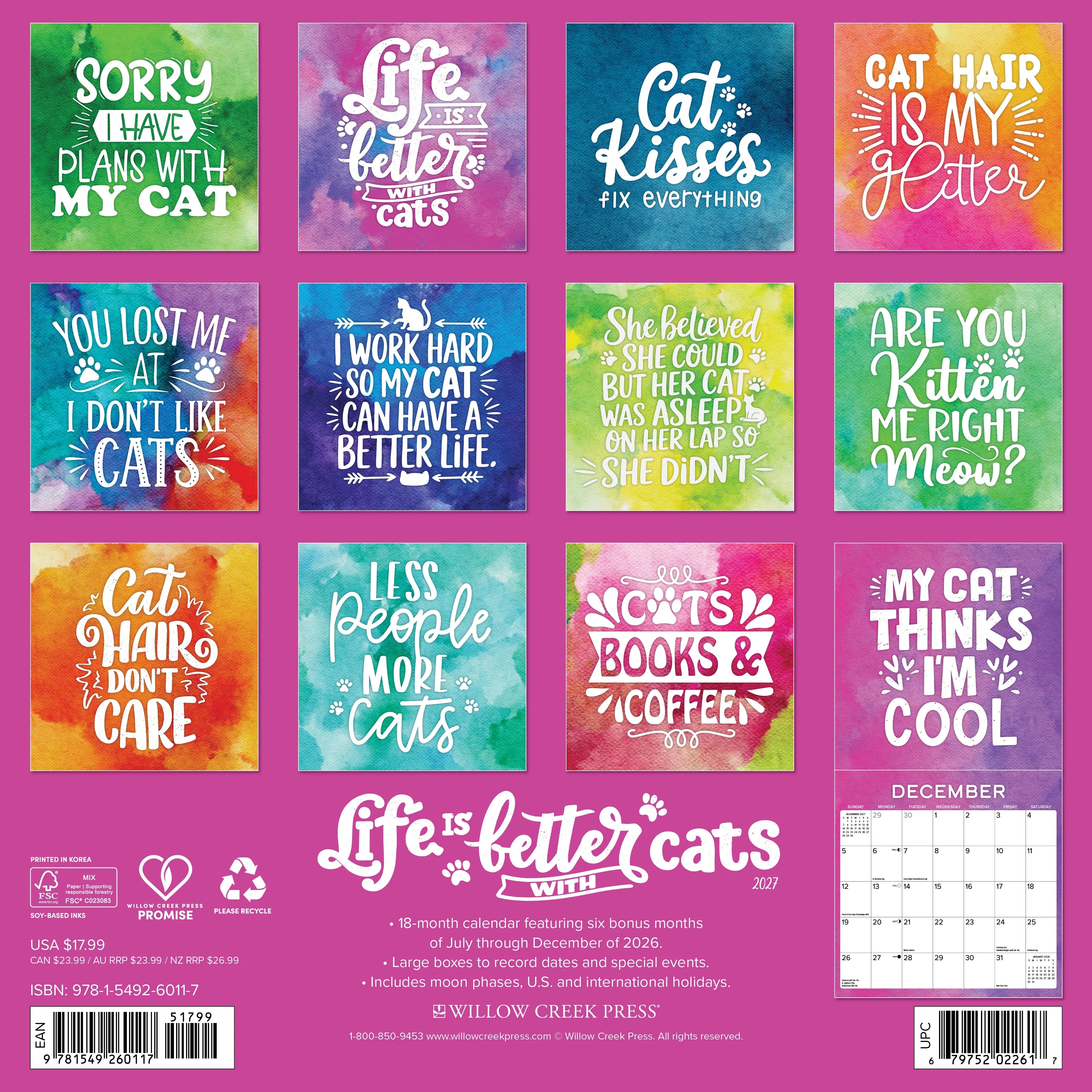 2027 Life Is Better with Cats Wall Calendar 12X12 20 9781549260117_a3280010-2667-42c0-b657-c25b09929f74