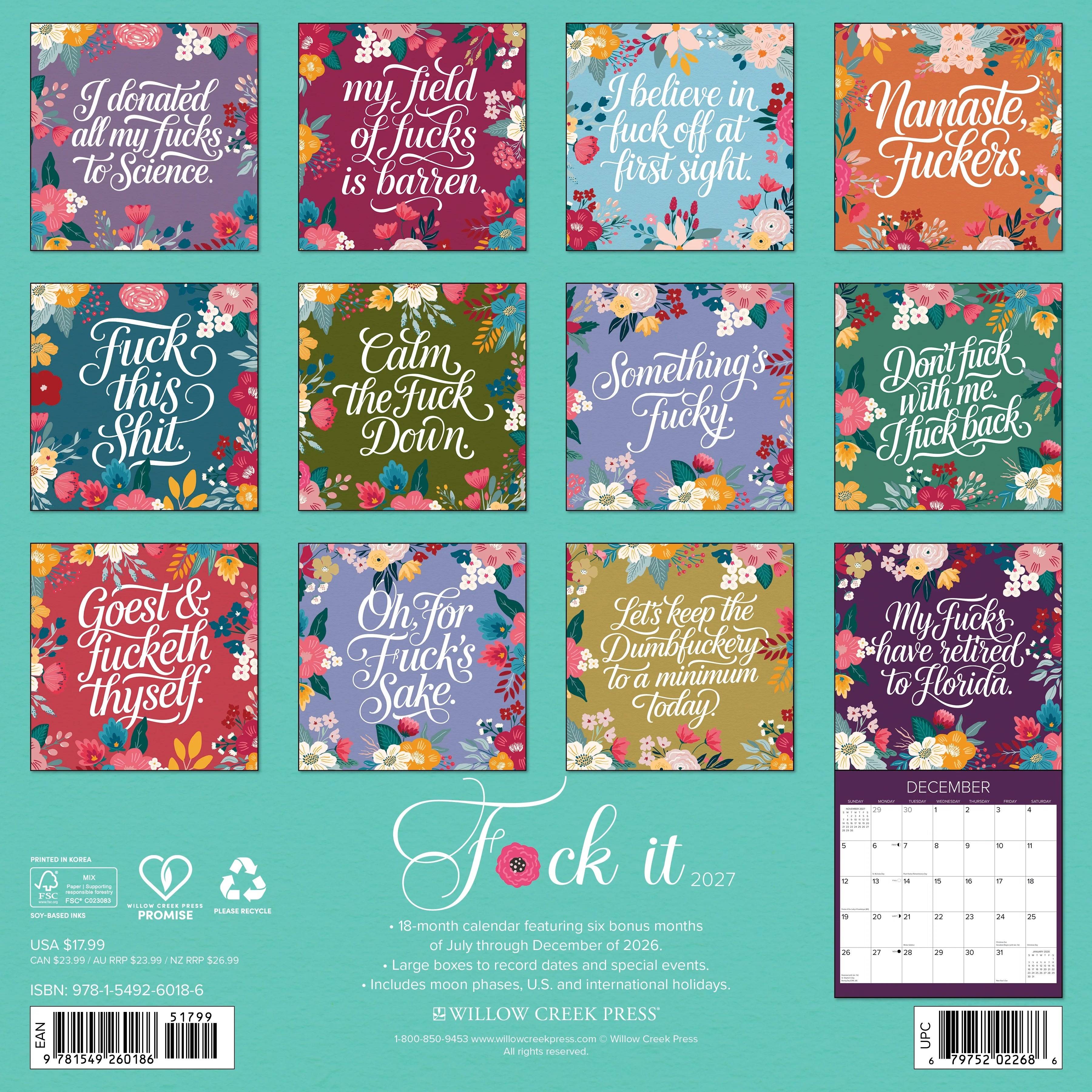 2027 F*ck It Floral Wall Calendar 12X12 20 9781549260186_bdadb126-c4ee-447e-b8c0-f30f29766bce