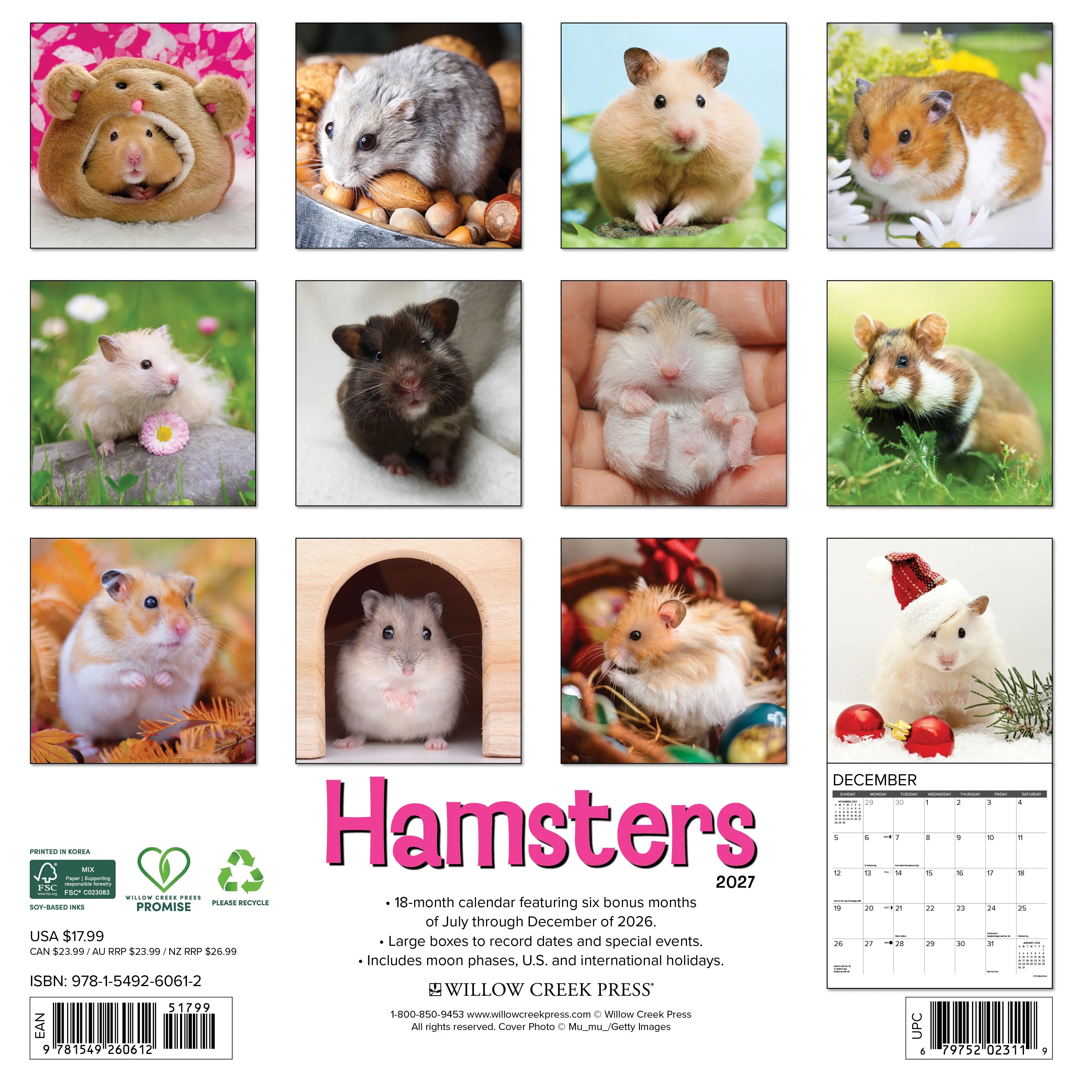 2027 Hamsters Wall Calendar 12X12 20 9781549260612_3403d2e7-2c90-4e84-bd6d-43bbed13ac44
