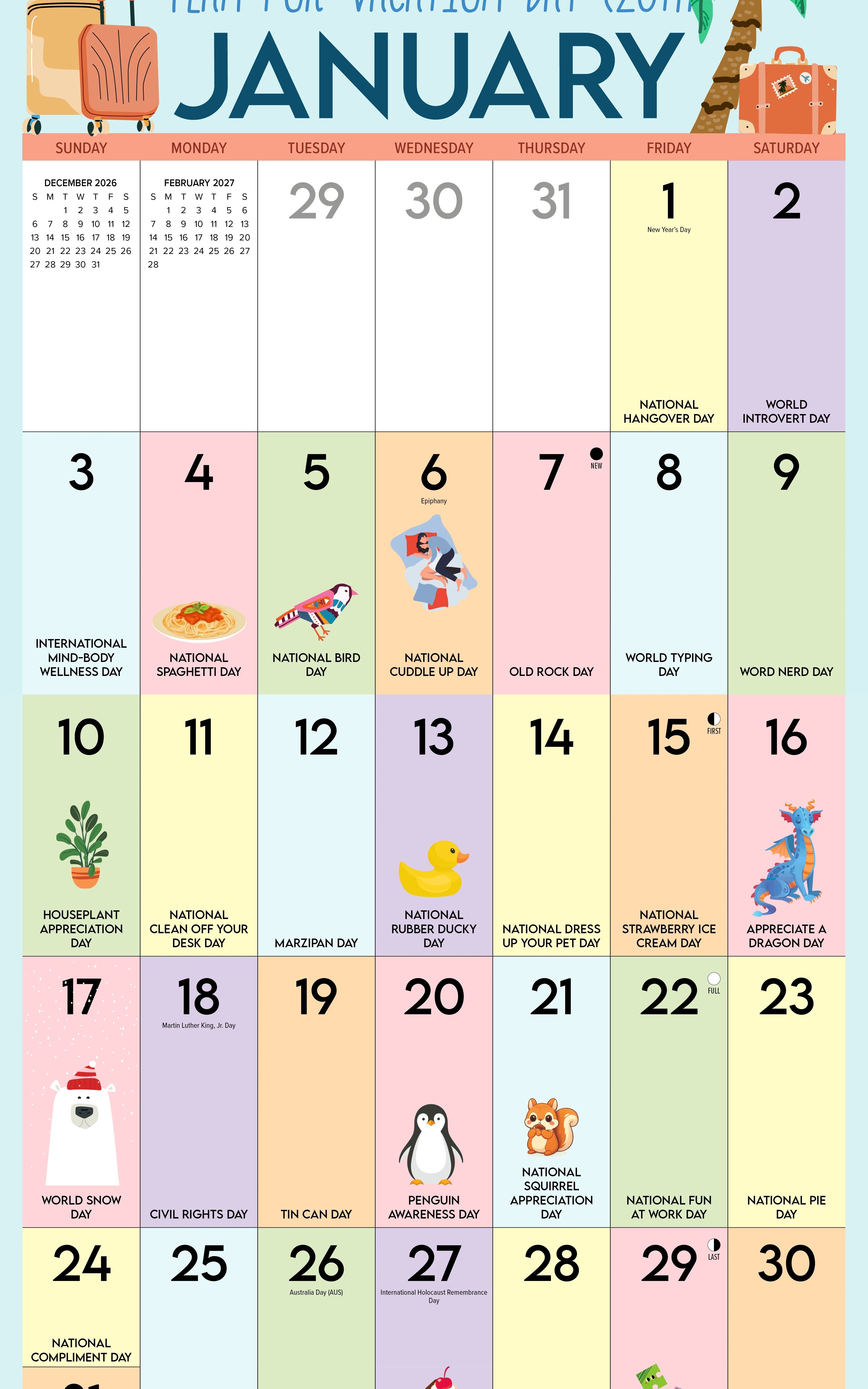 2027 Holidays for Days Wall Calendar 12X12 20 9781549260681_1