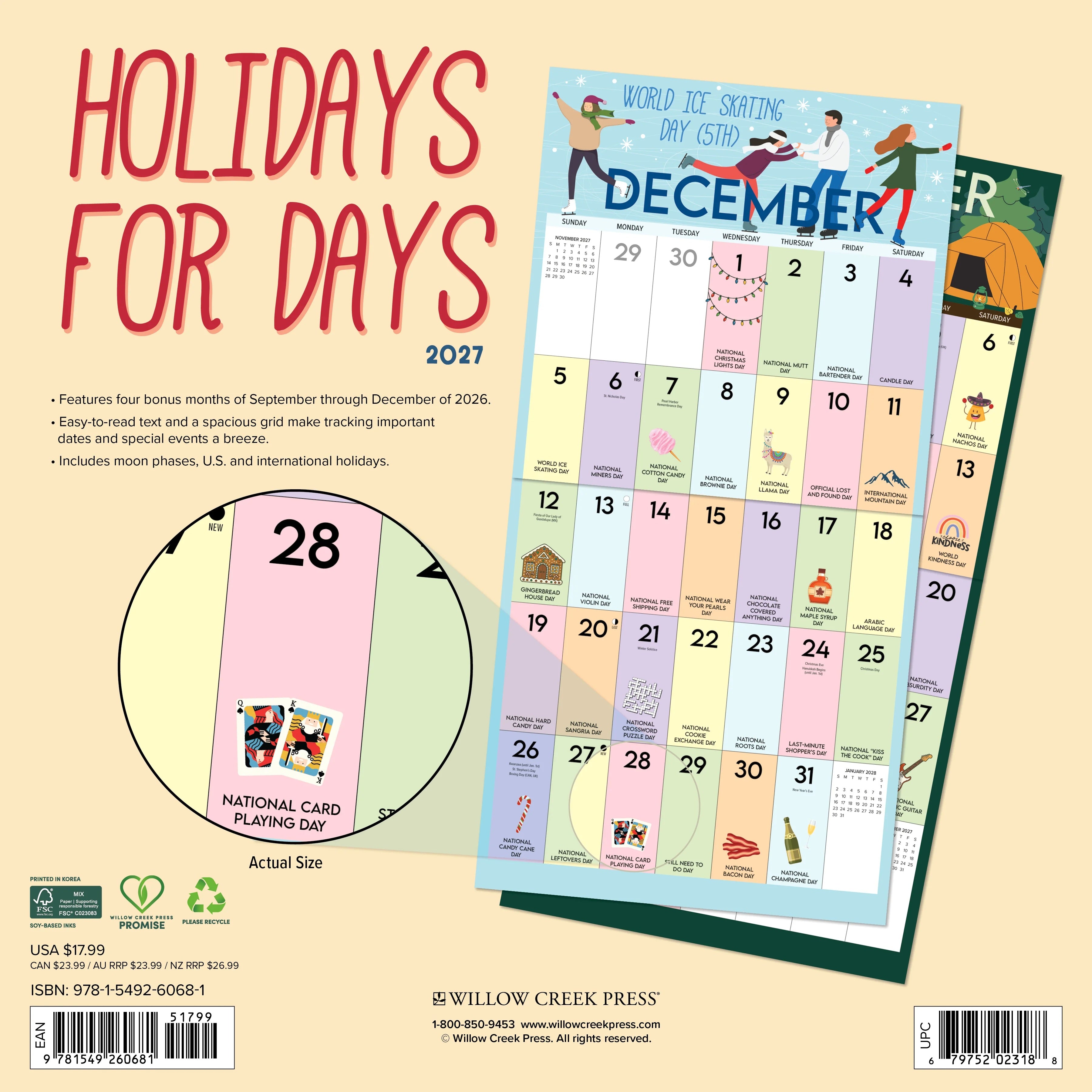 2027 Holidays for Days Wall Calendar 12X12 20 9781549260681_23d81acd-8ea9-44ec-a873-5e99471720e0