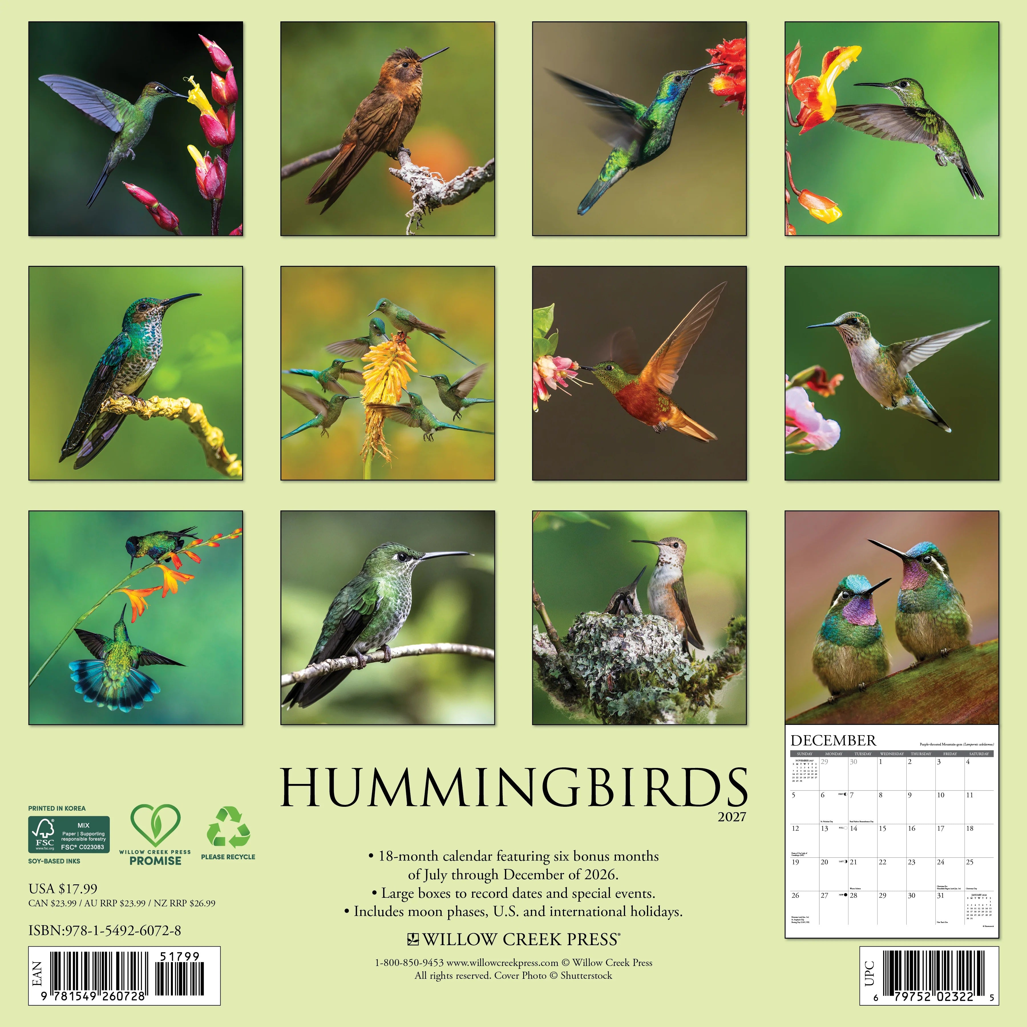 2027 Hummingbirds Wall Calendar 12X12 20 9781549260728_dc21d41f-bcf7-43a7-b973-8e88f0cc4c95