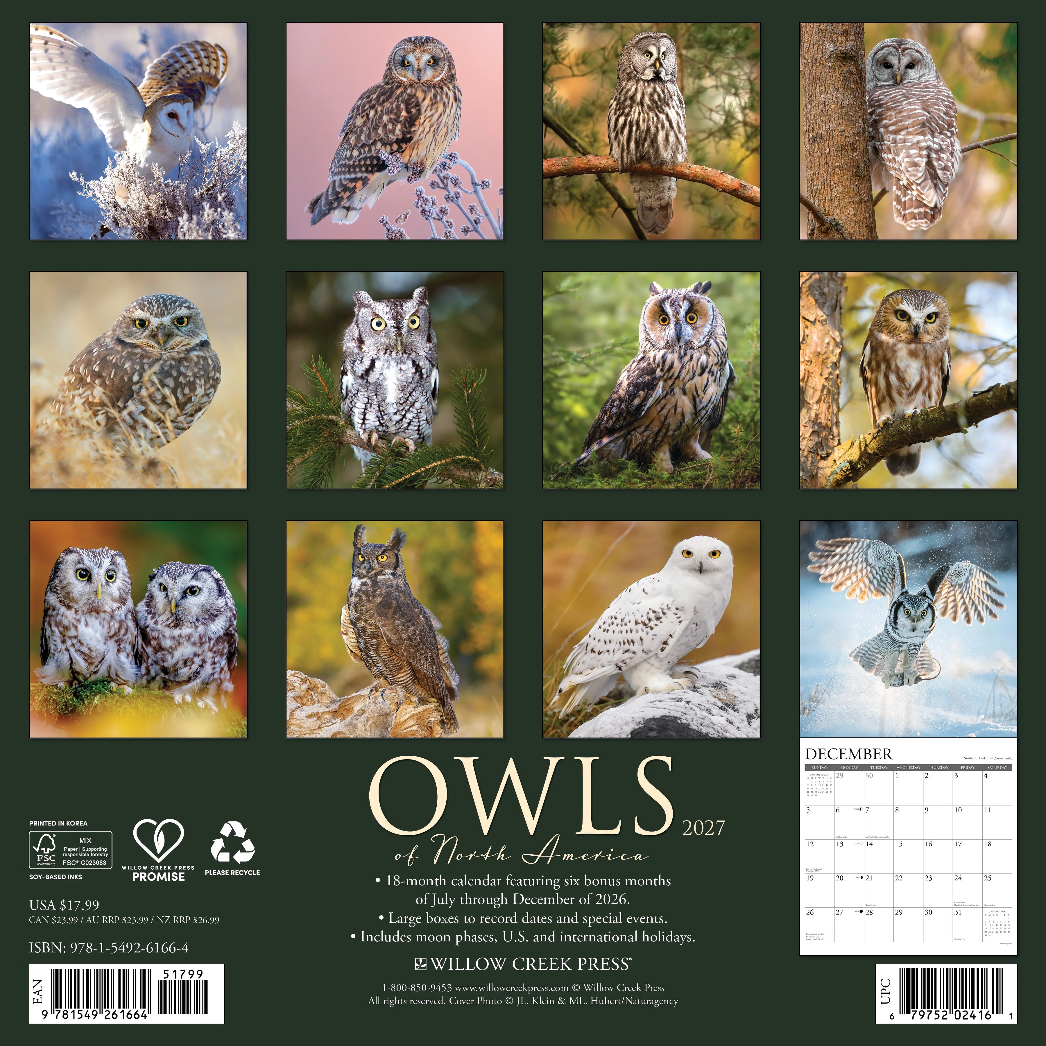 2027 Owls of North America Wall Calendar 12X12 20 9781549261664_d493d09e-b044-46f0-b240-a988cb552290