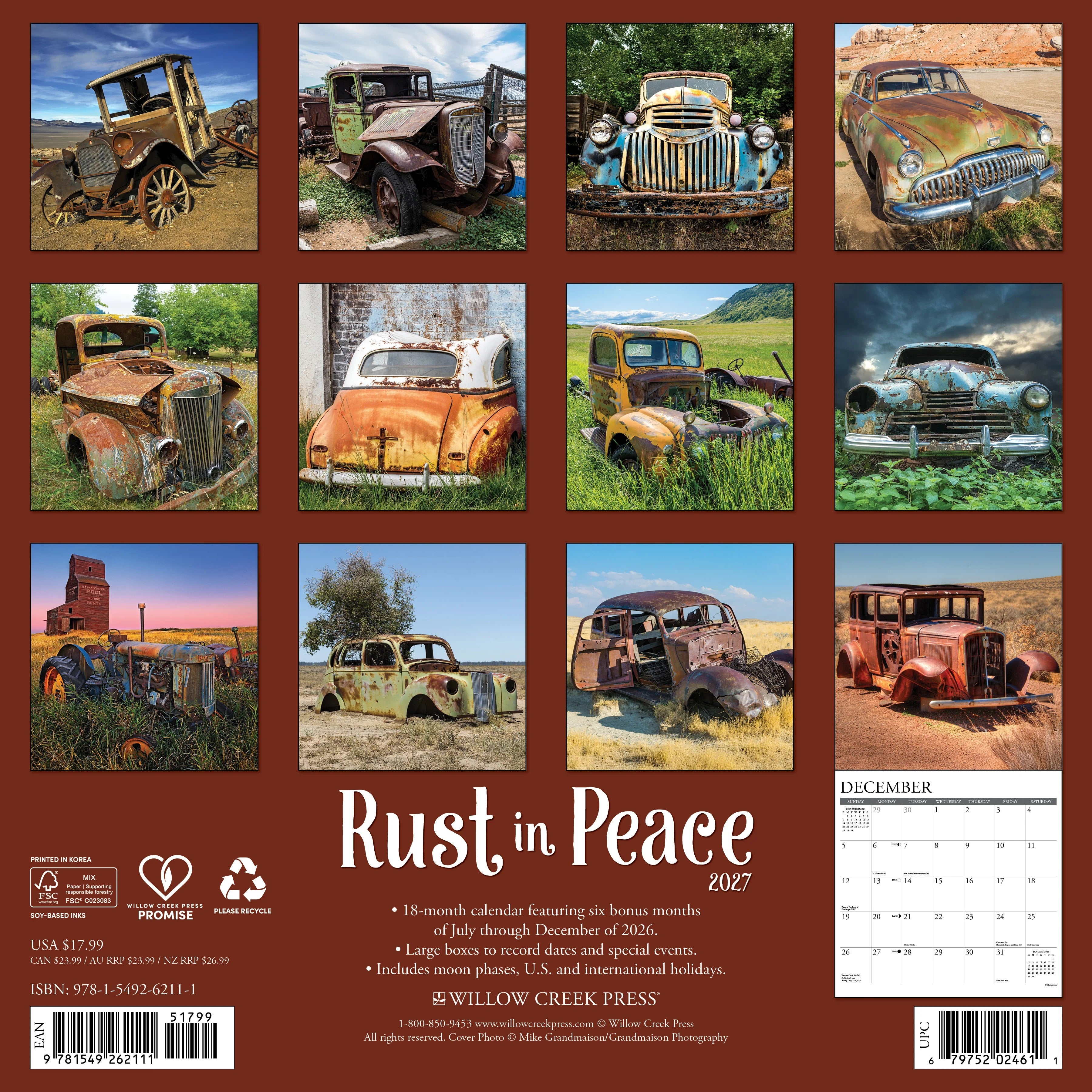2027 Rust in Peace Wall Calendar 12X12 20 9781549262111