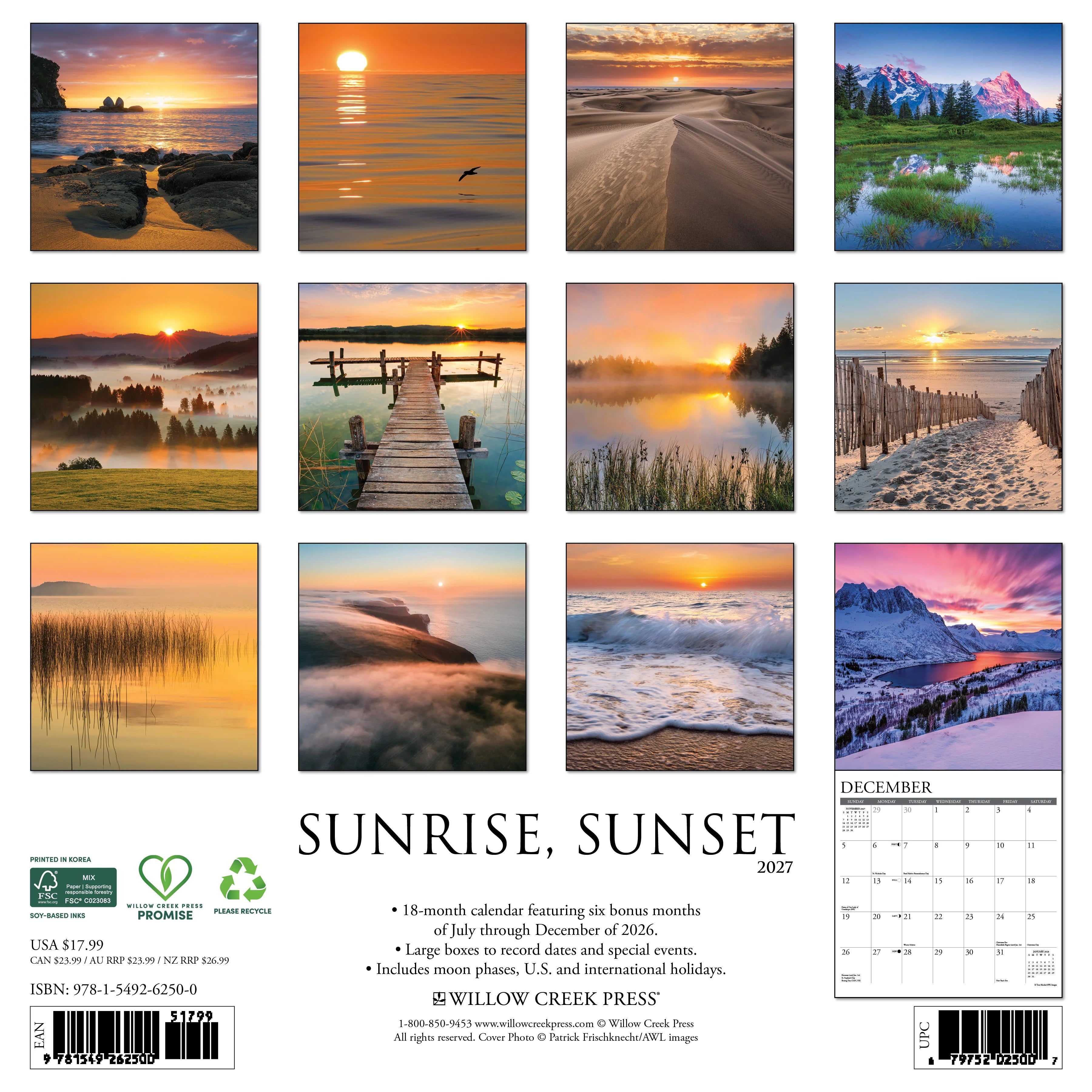 2027 Sunrise, Sunset Wall Calendar 12X12