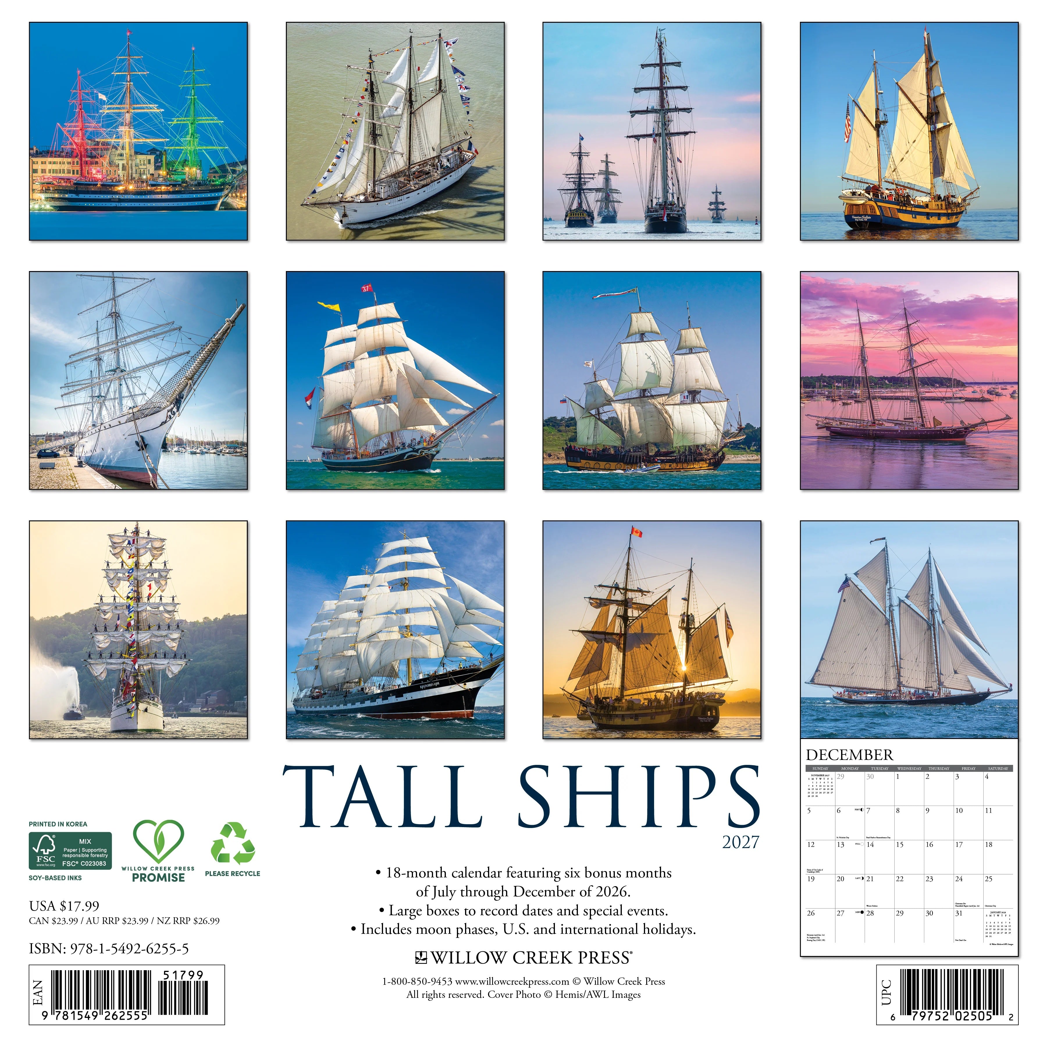 2027 Tall Ships Wall Calendar 12X12