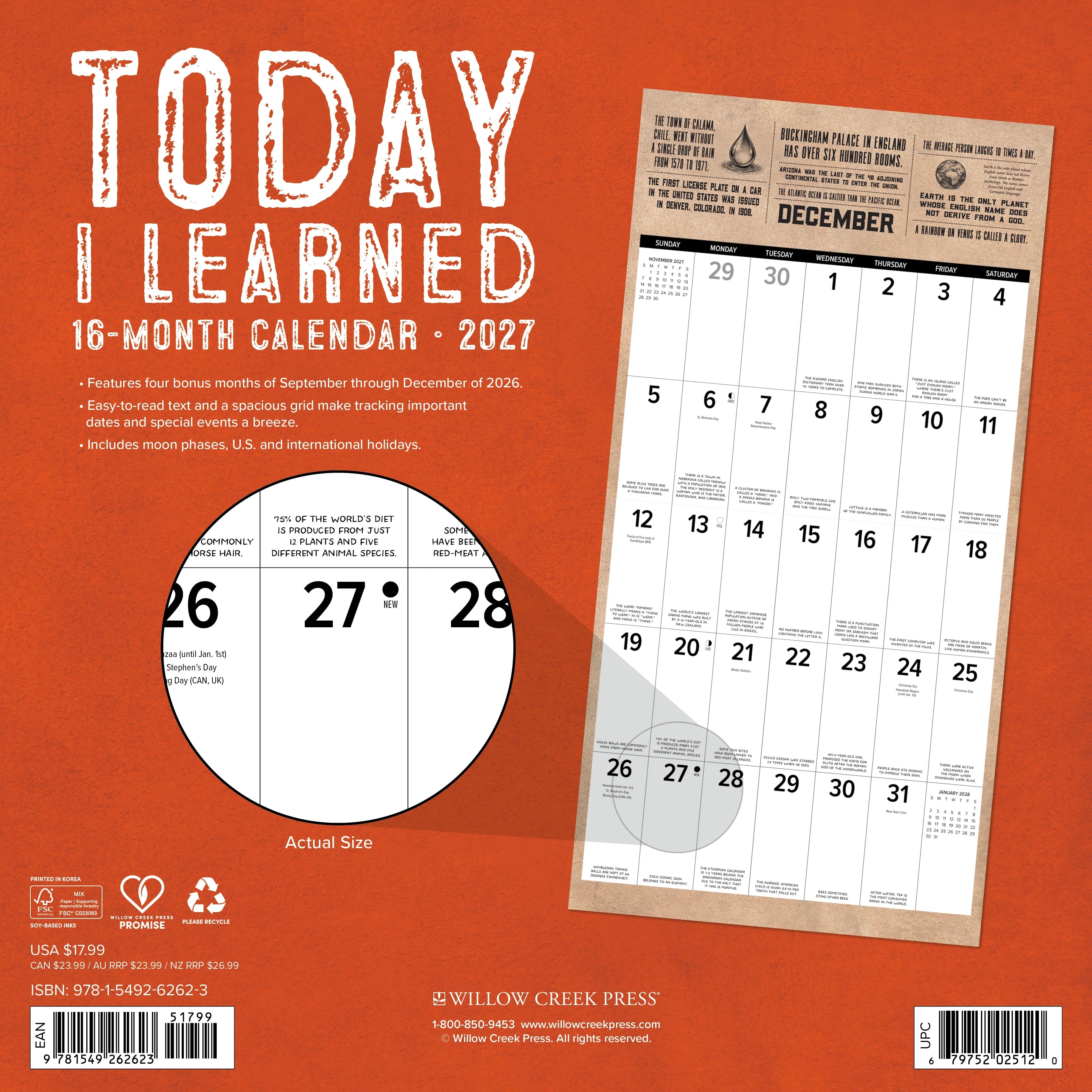 2027 Today I Learned Wall Calendar 12X12