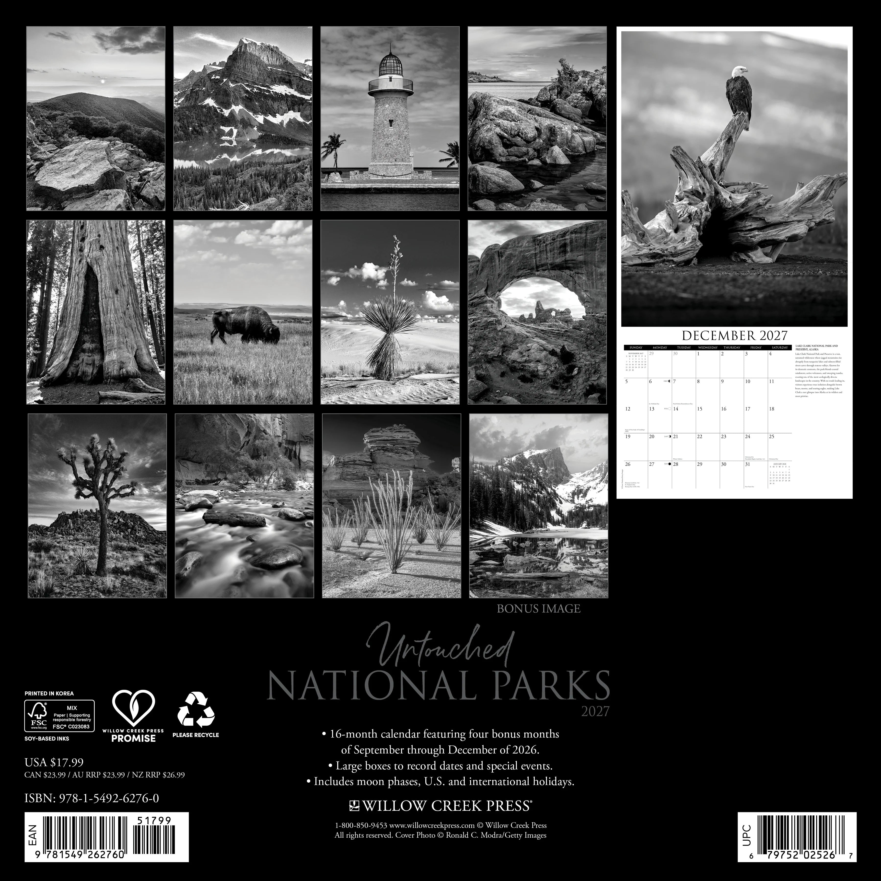 2027 Untouched National Parks Wall Calendar 12X12