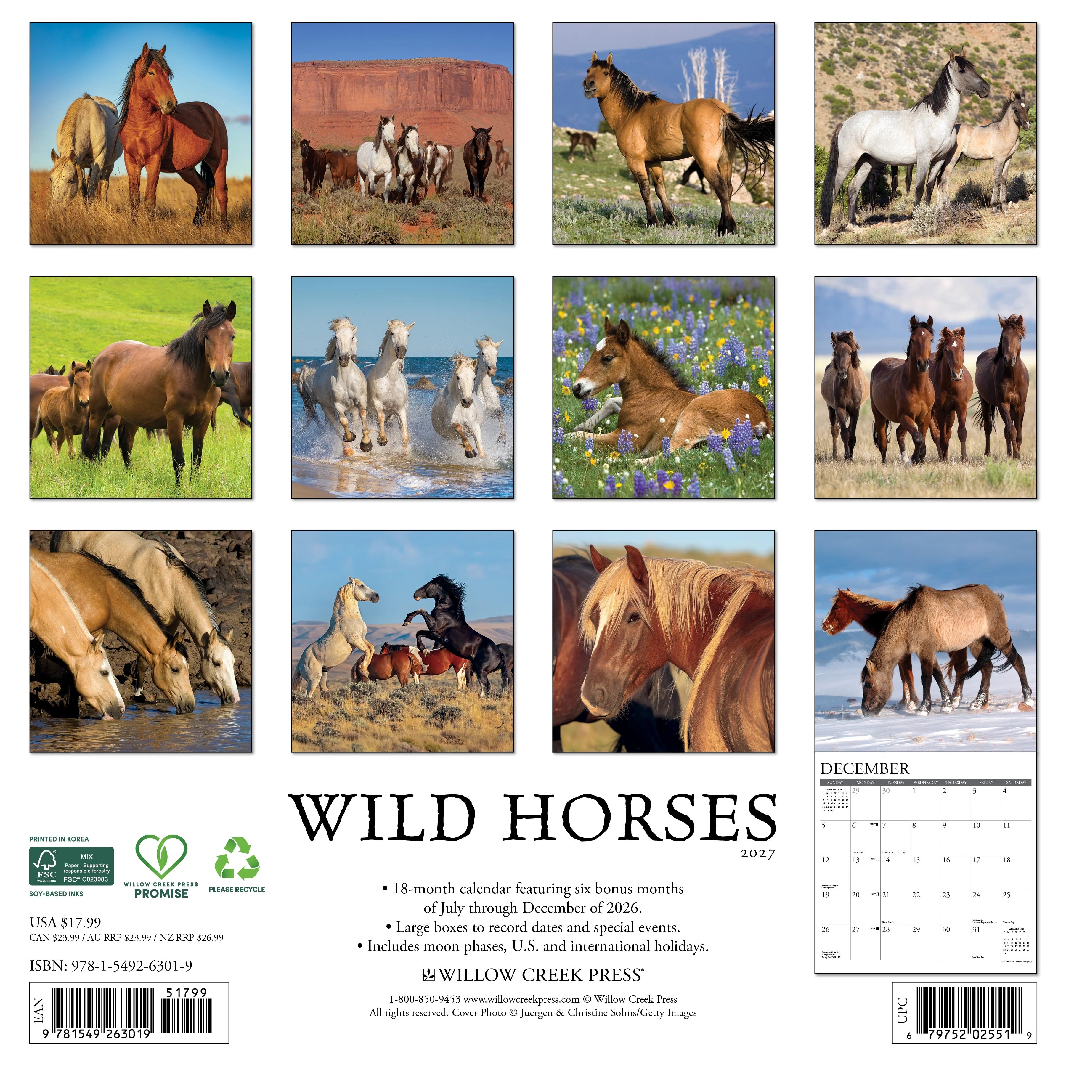 2027 Wild Horses Wall Calendar 12X12