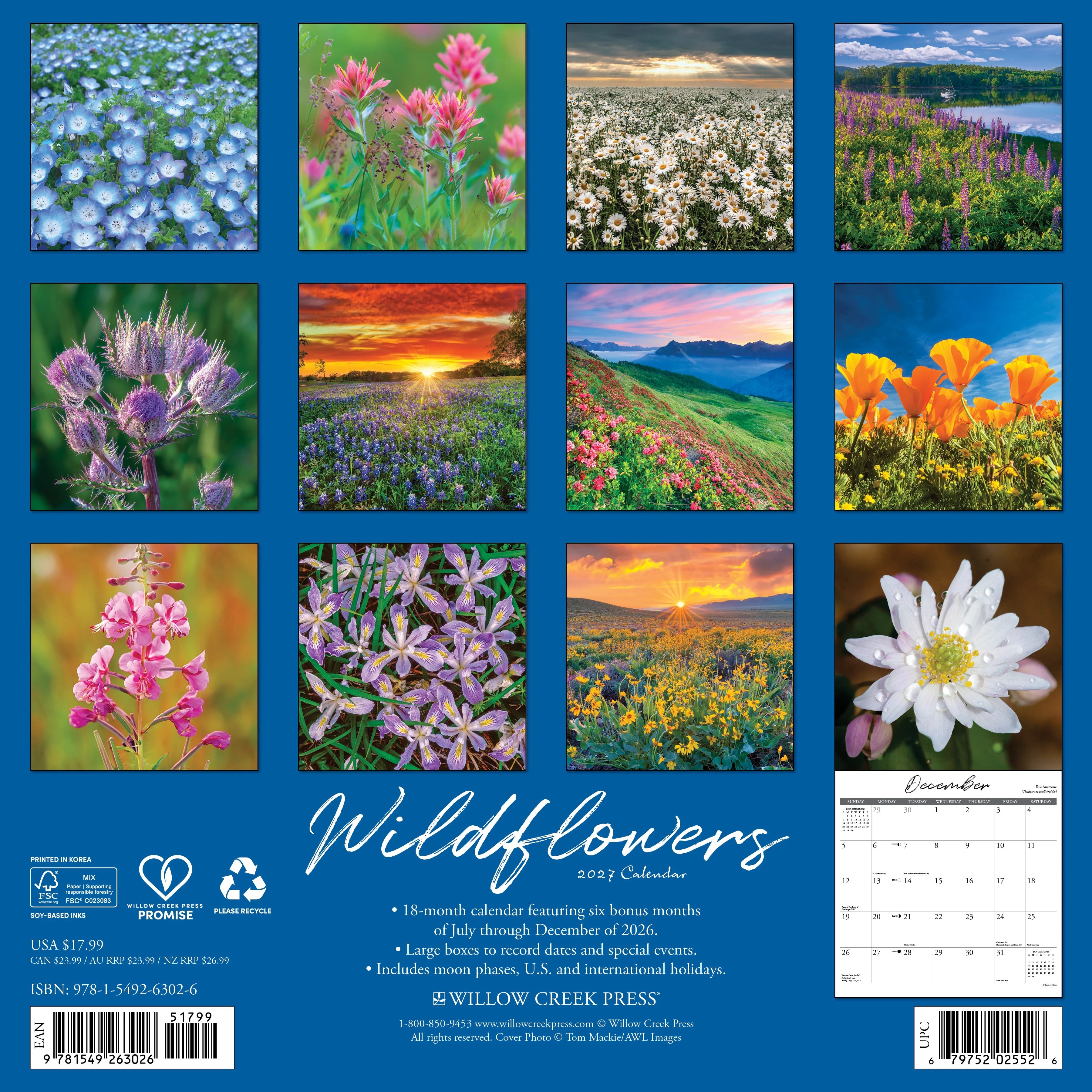 2027 Waterfalls Wall Calendar 12X12