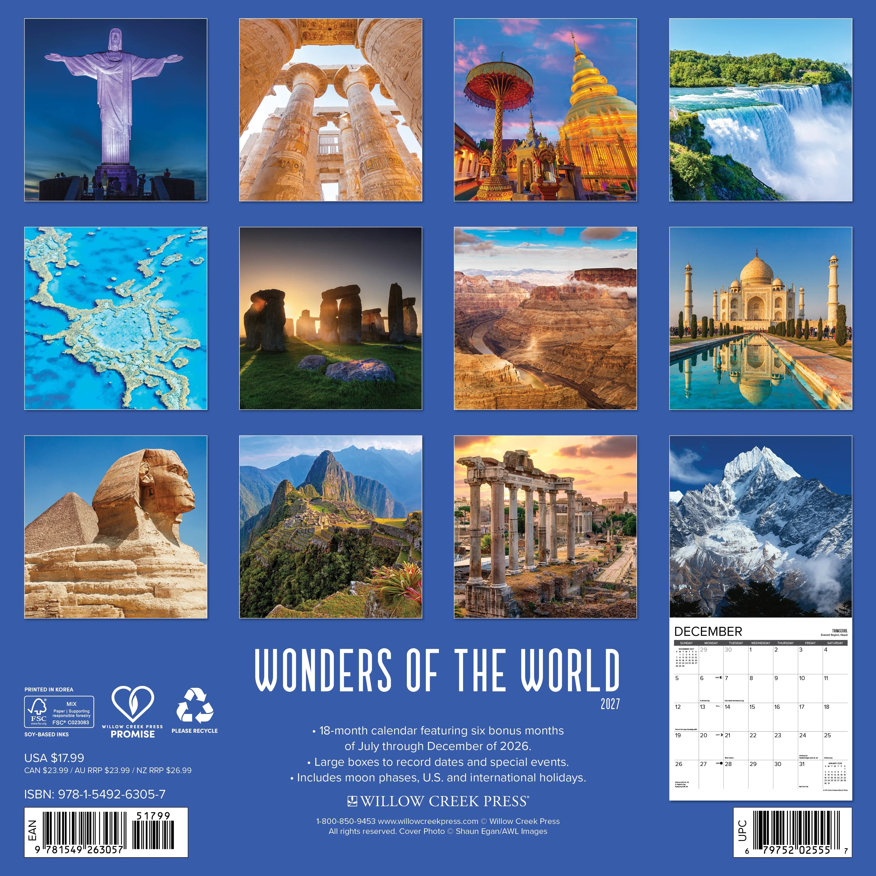 2027 Wonders of the World Wall Calendar 12X12