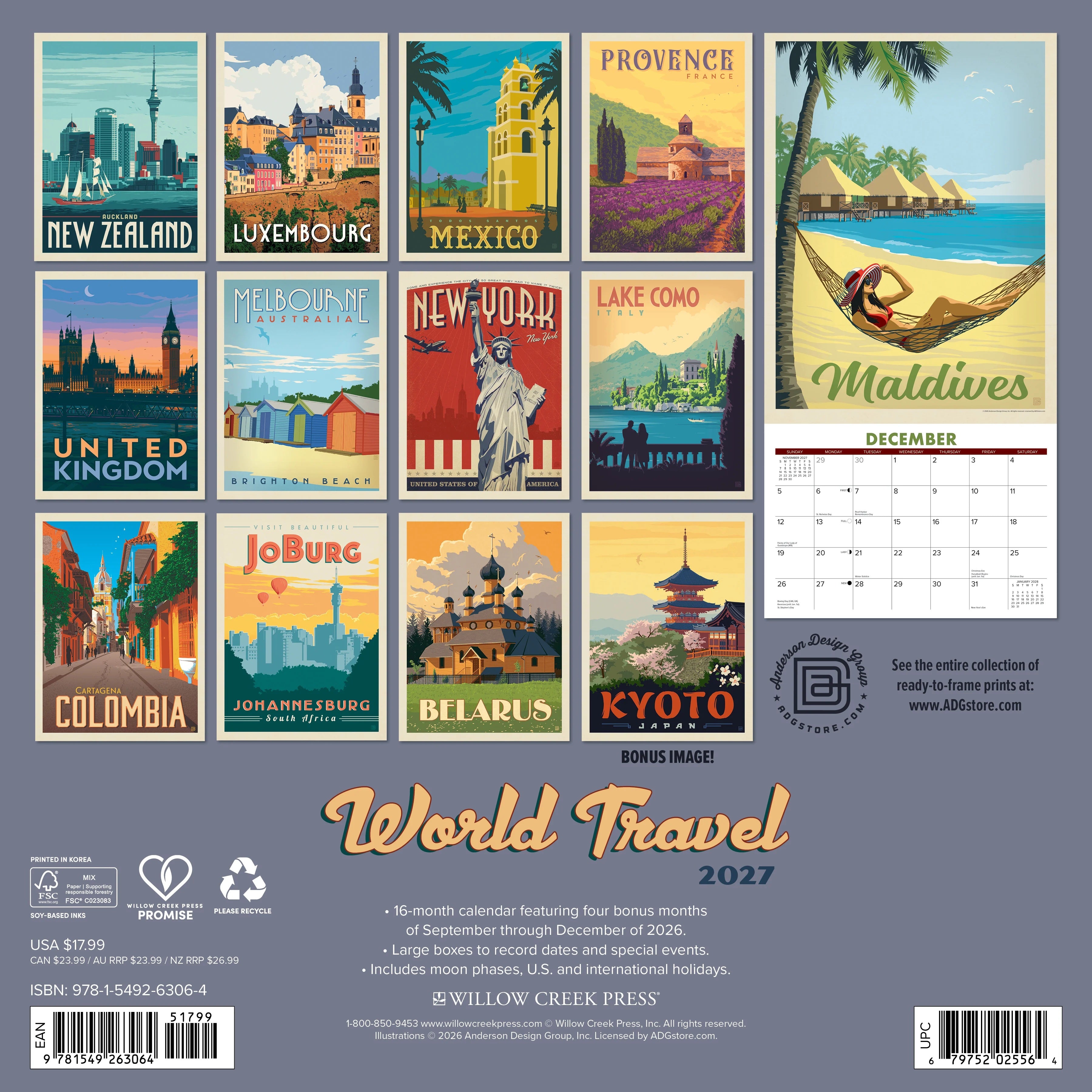 2027 World Travel (ADG) Wall Calendar 12X12