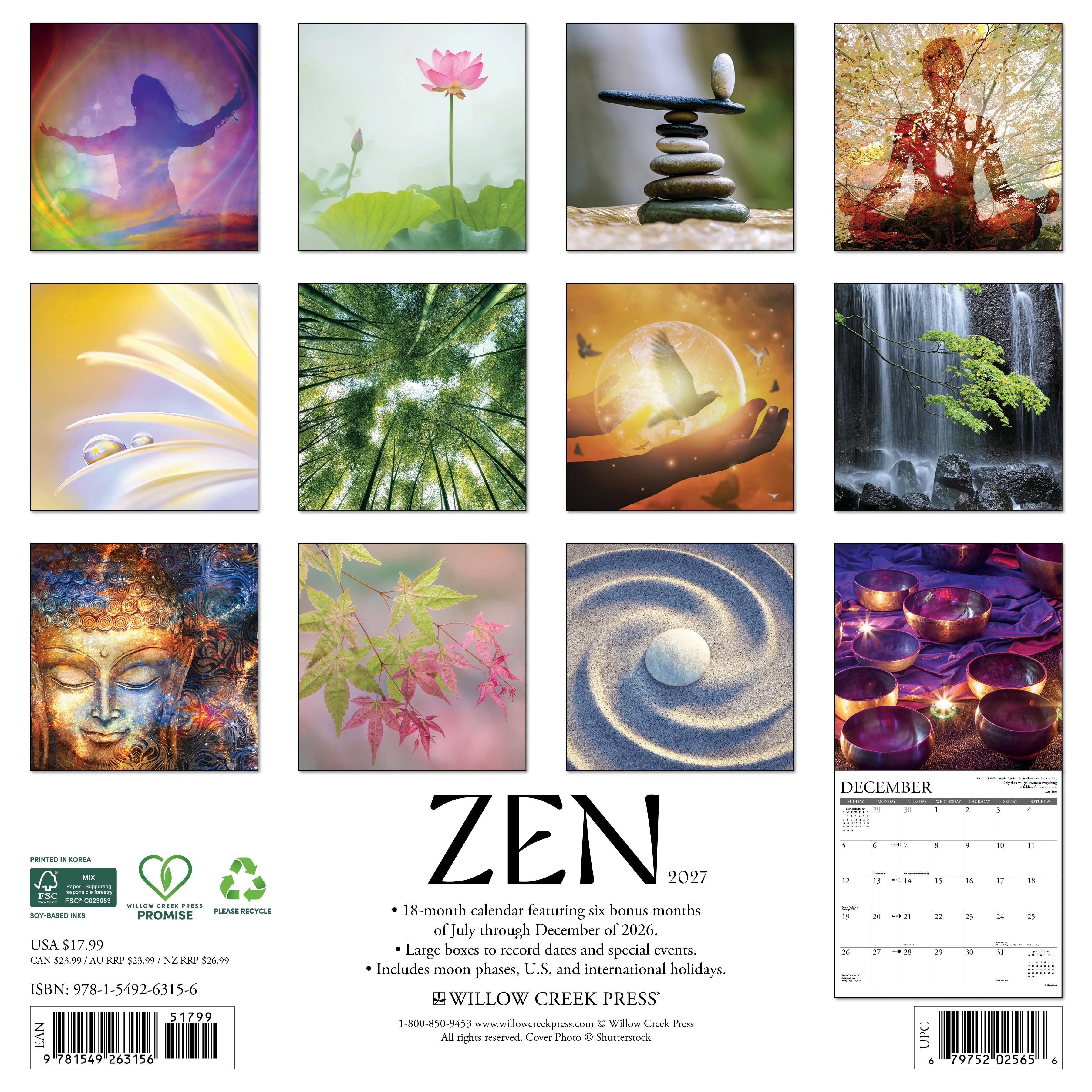 2027 Zen Wall Calendar 12X12
