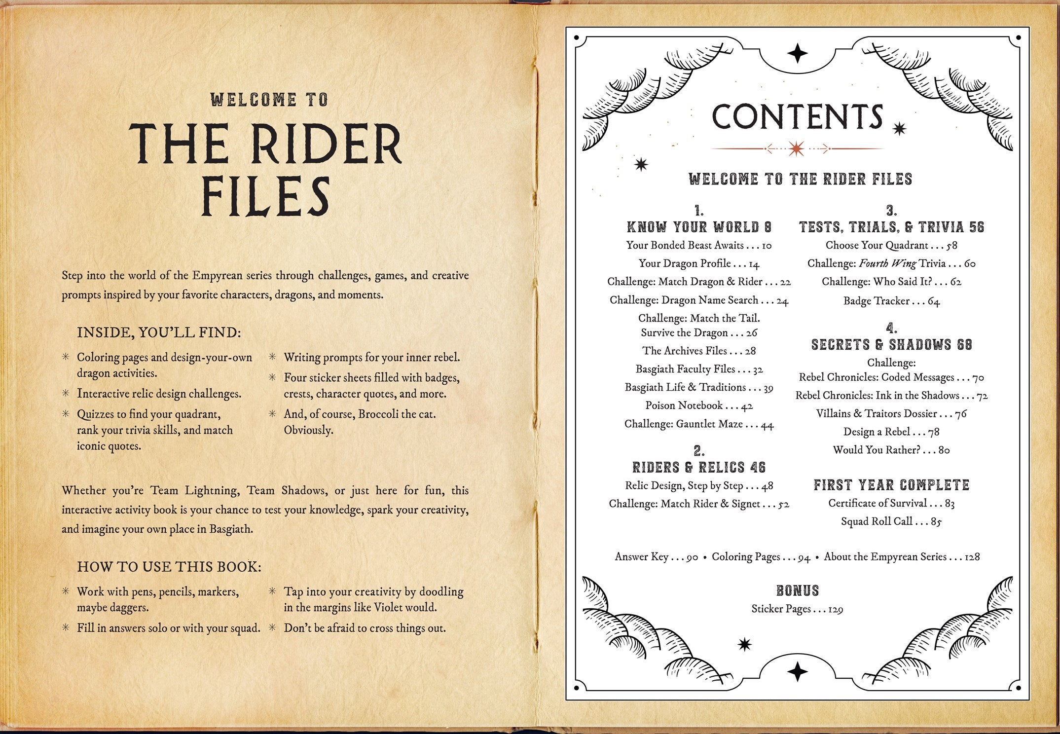 Available 09/29/26 The Rider Files: Official Fourth Wing Activity & Sticker Book from Entangled