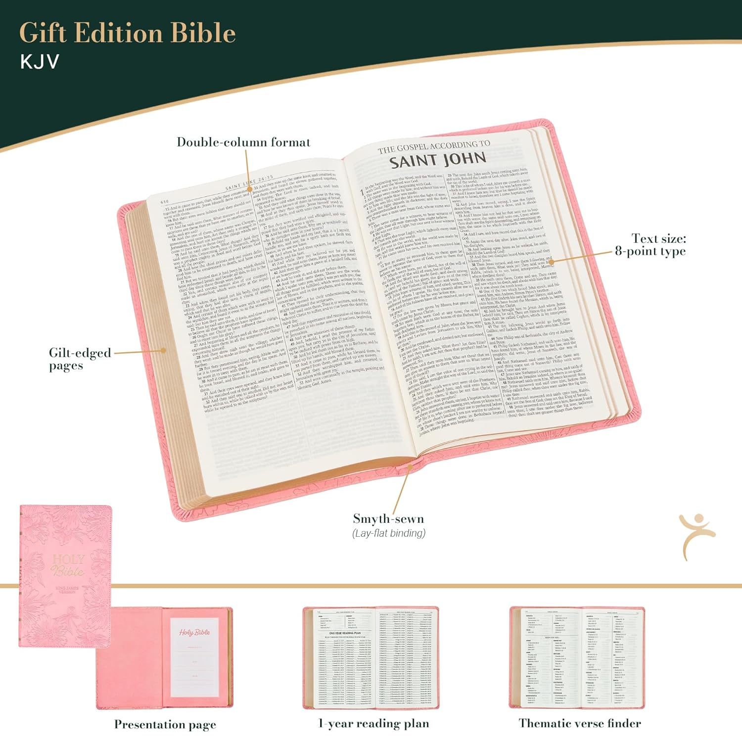 Kjv Holy Bible Pink Floral Faux Leather Gift Edition by Christian Art Gifts 20 9781639522859_1
