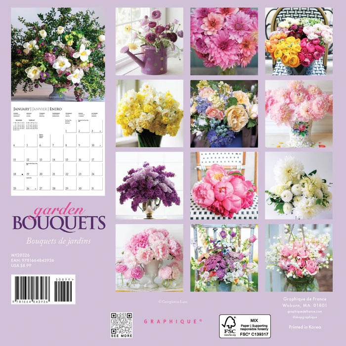 2026 Garden Boquets 7X7 Mini Wall Calendar 9781664843936