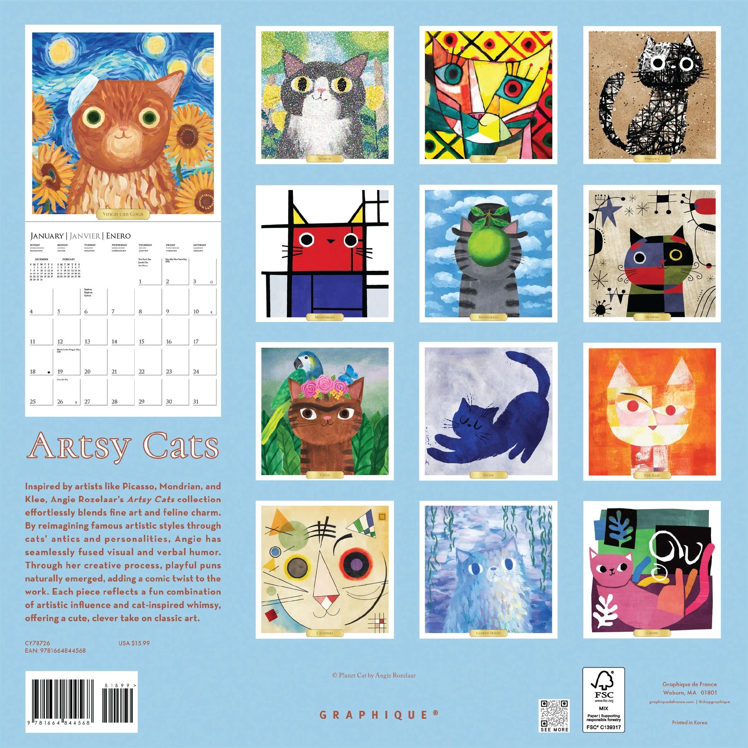 2026 Artsy Cats 12X12 Wall Calendar 9781664844568_cf4fd568-2962-4c9f-8152-ef77c4ce80f6