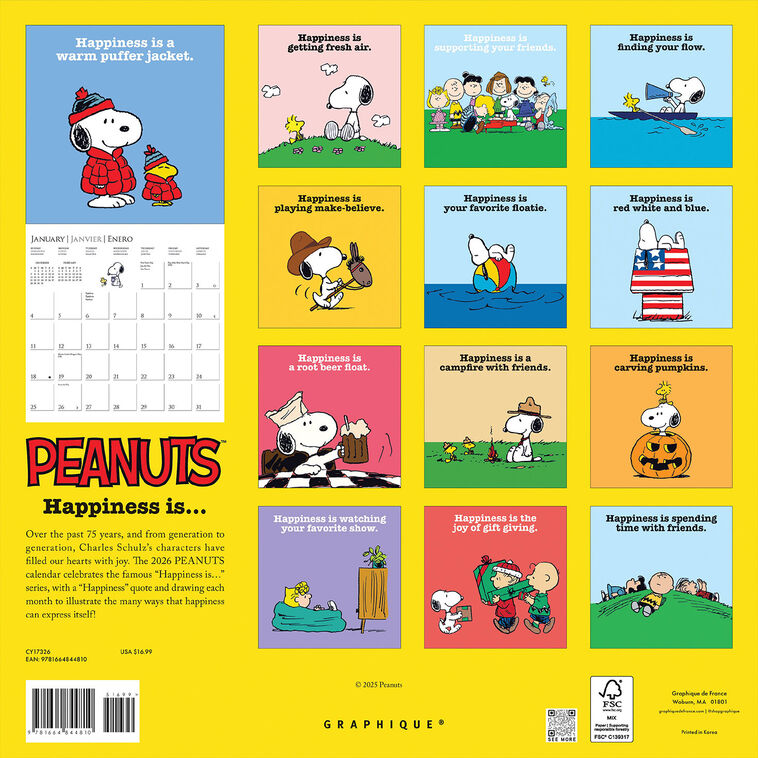 2026 Peanuts Happines Is 12X12 Wall Calendar 9781664844810_1
