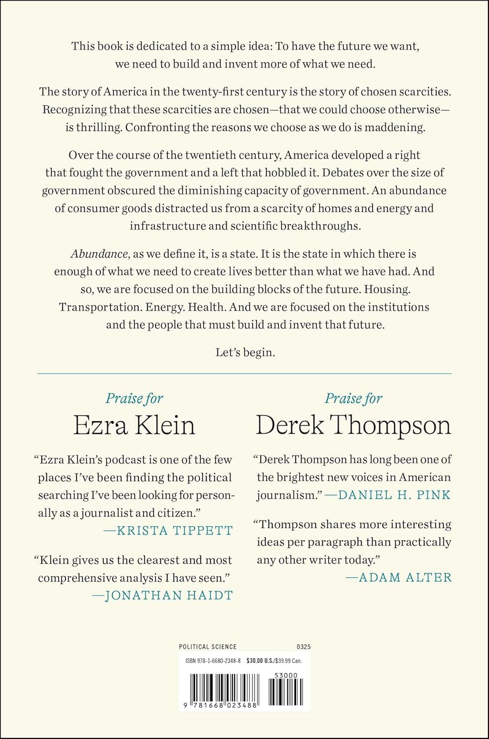 Abundance: What Progress Takes by Klein. Ezra; Thompson. Derek 9781668023488_1