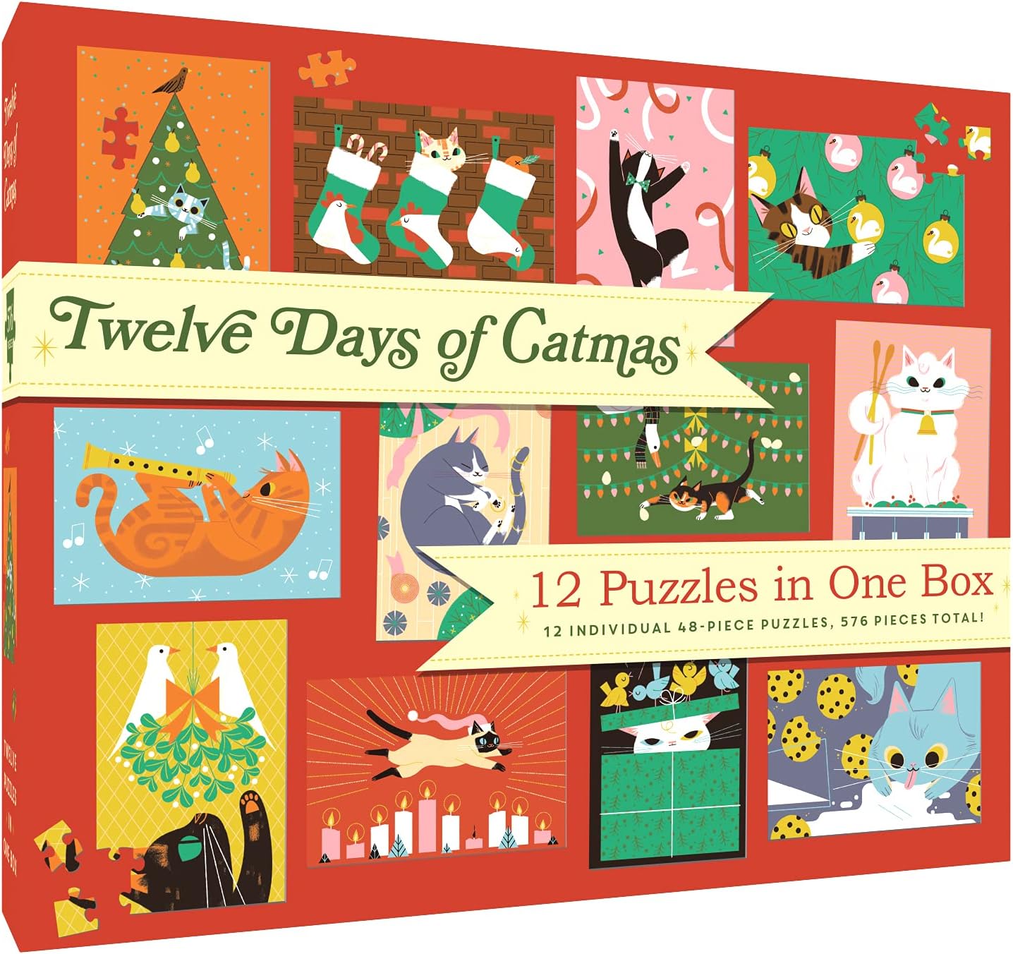 12 Puzzles In One Box: Twelve Days Of Catmas - Chronicle Books 9781797213798