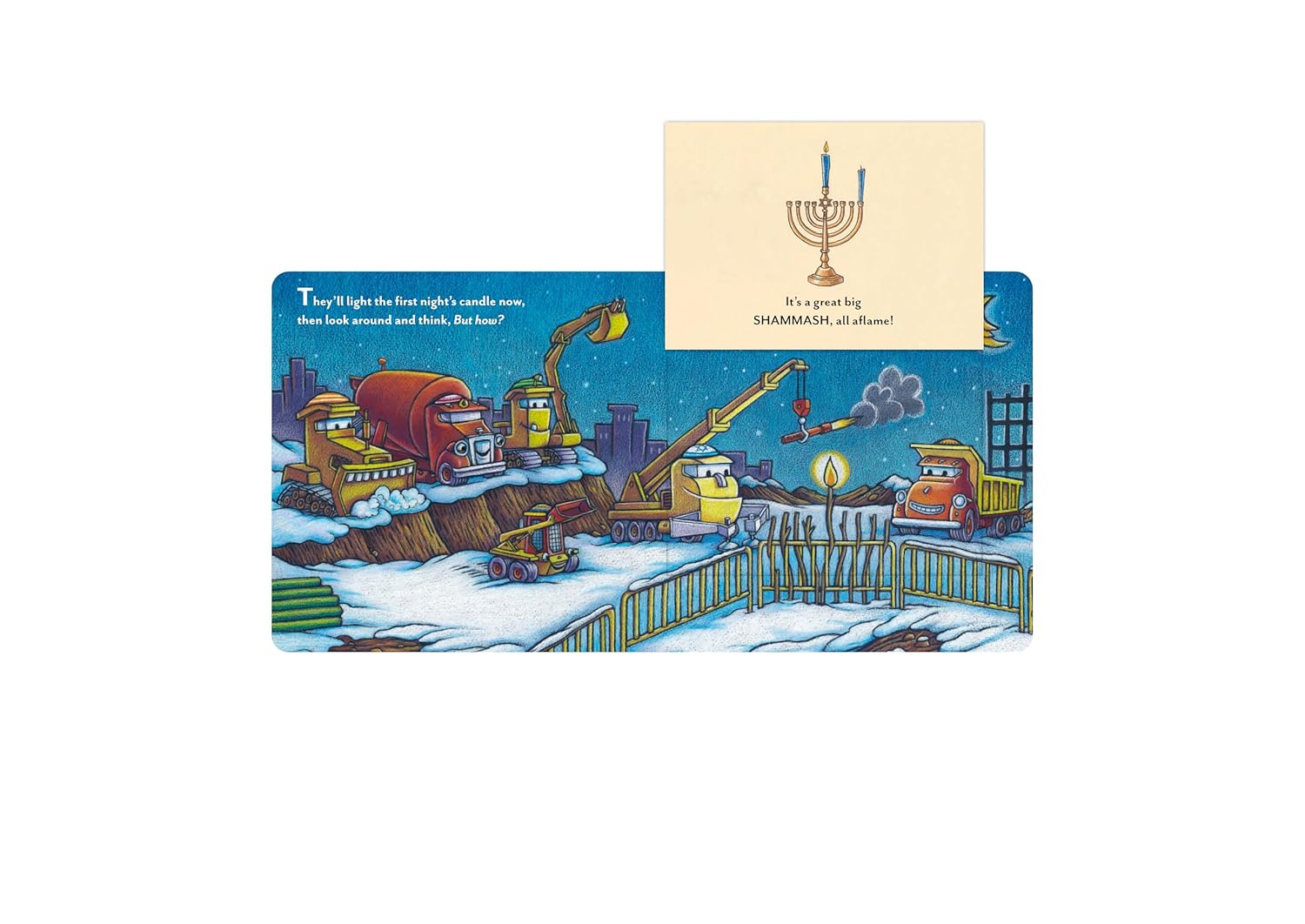 Construction Site Hanukkah Lights by Rinker. Sherri Duskey 9781797226743_4