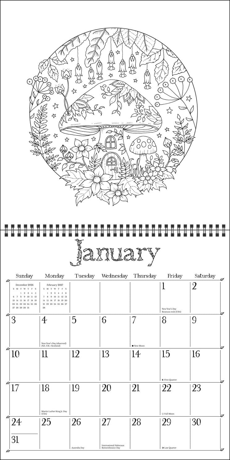 2027 Johanna Basford Wonderful Wildflowers Coloring Wall Calendar 12x12 20 9798881607845_1