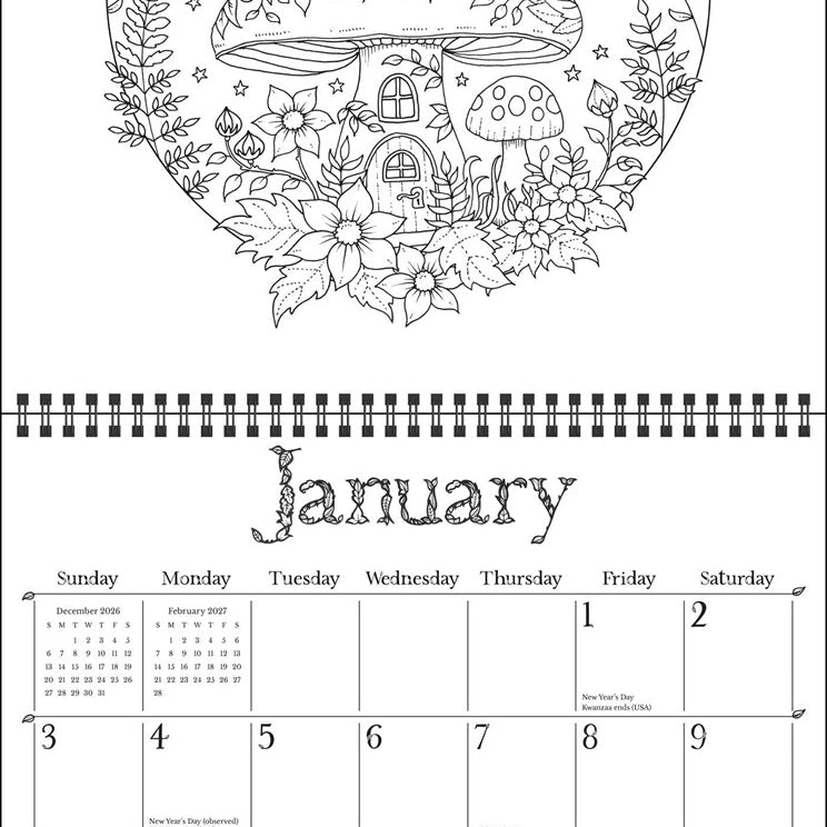 2027 Johanna Basford Wonderful Wildflowers Coloring Wall Calendar 12x12 20 9798881607845_1