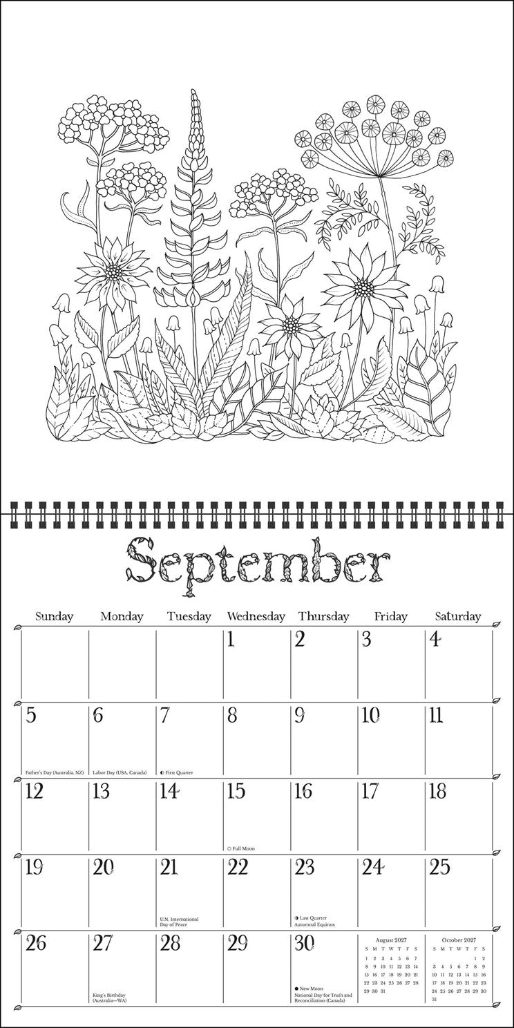 2027 Johanna Basford Wonderful Wildflowers Coloring Wall Calendar 12x12 20 9798881607845_3