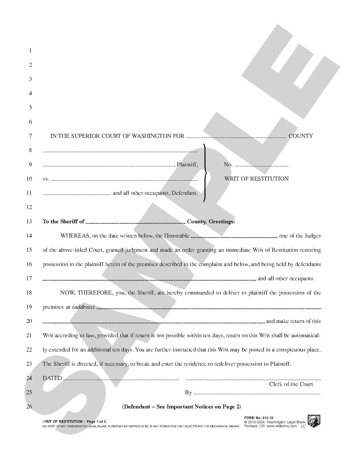 812.13 Writ Of Restitution 82 AD-20234