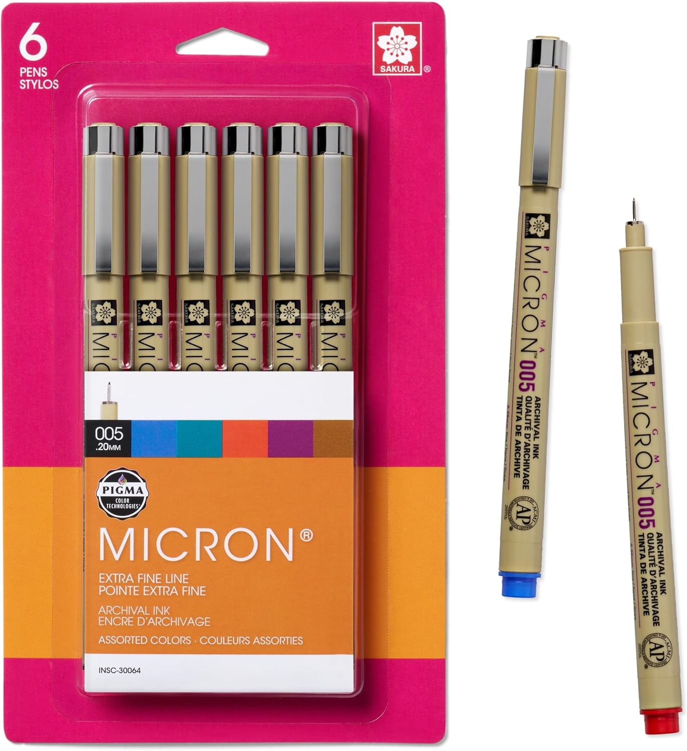 Sakura Pigma 30064 Micron Blister Card Ink Pen Set, Colors May Vary, 2-Mm CW-10115
