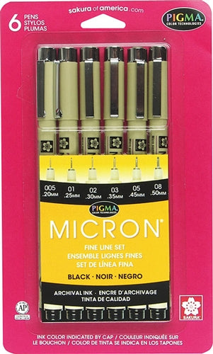 6Pc Micron Pen Black Set CW-10117