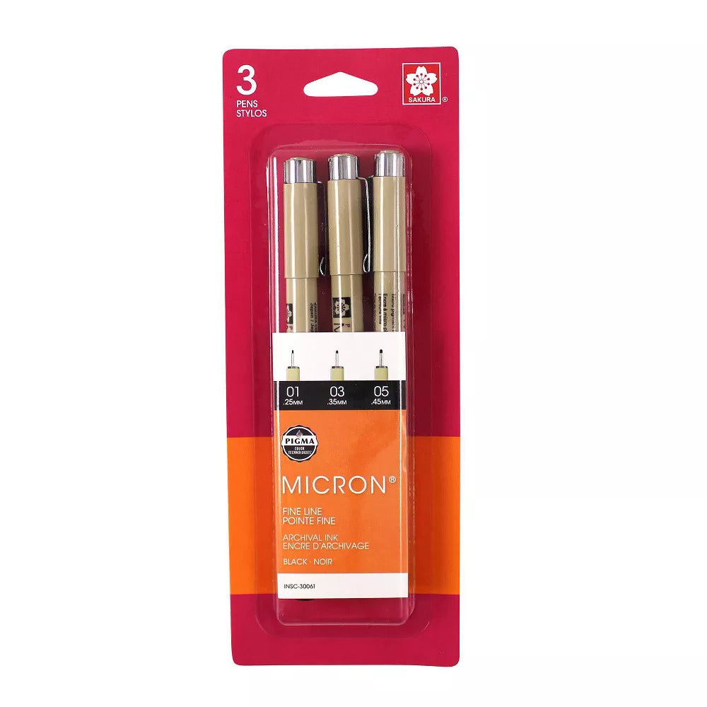 3Pc Micron Pen Black Set CW-10118