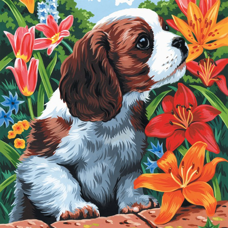 Puppy & Flowers Paint By Number Canvas Small CW-10500_611d41fa-6336-49b1-922d-de741134b2cc