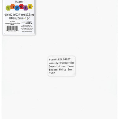 WHITE 9X12 FOAM SHEET 2MM CW-10873